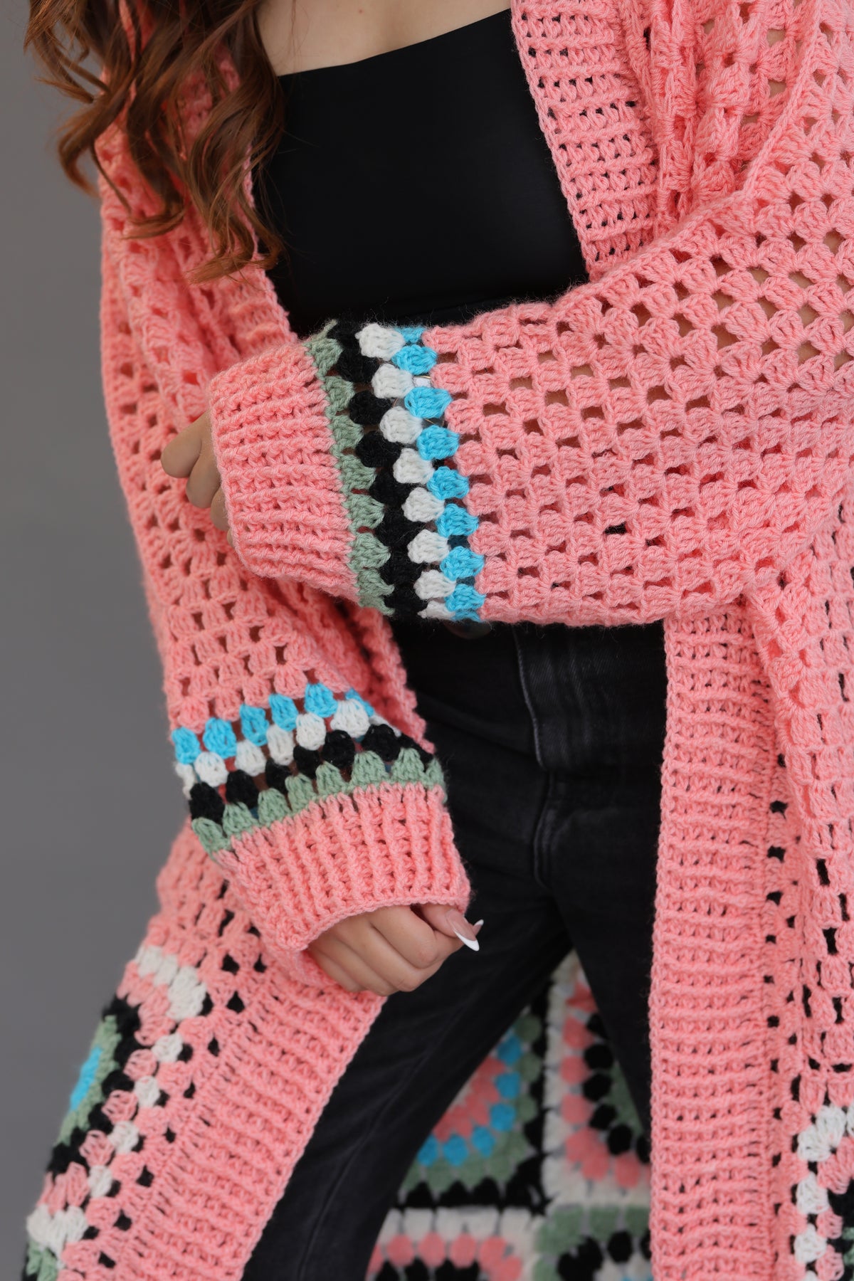Coral Courtyard Crochet Cape