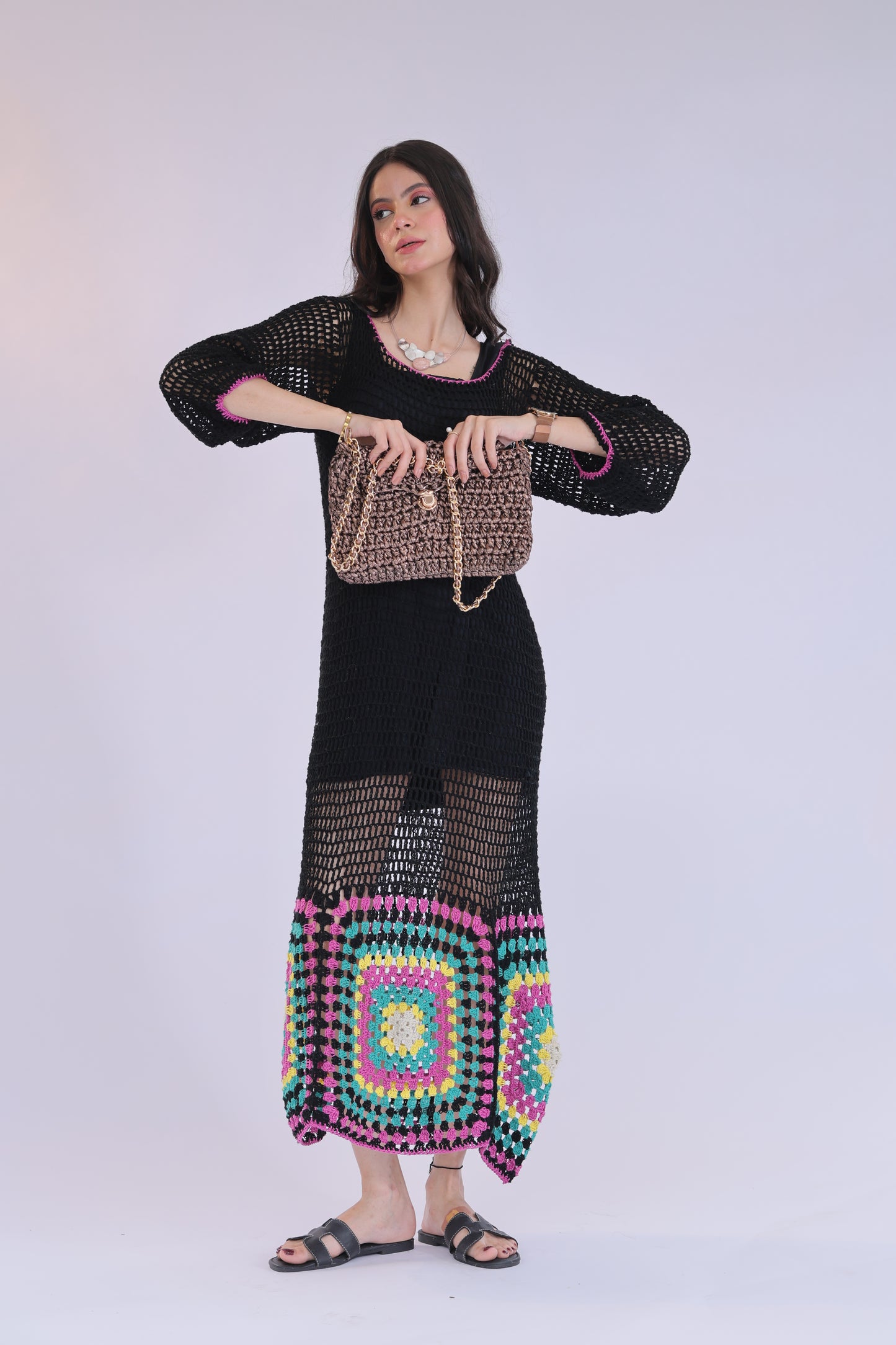 Black Mandala Crochet Dress