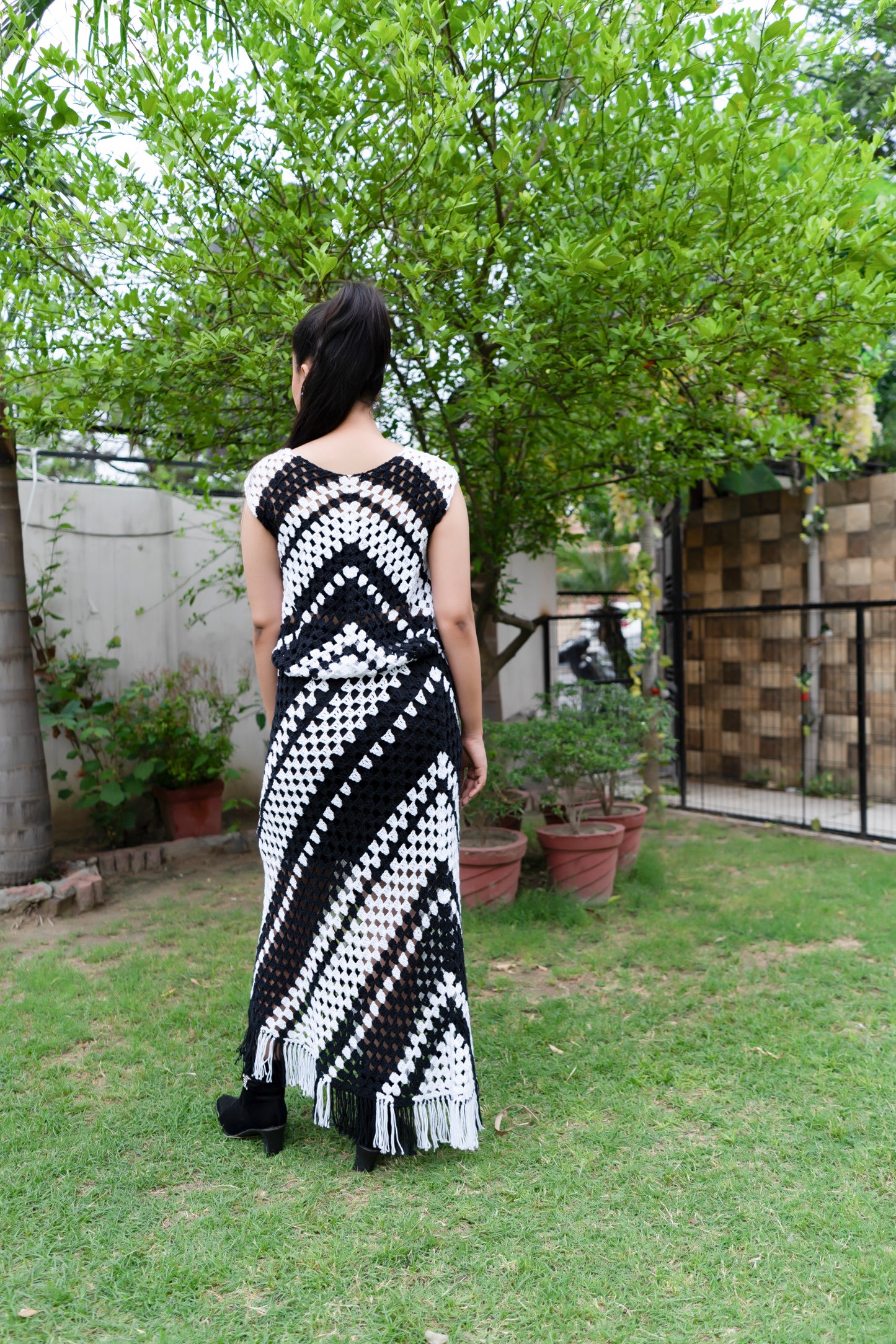 Black & White Diamond Motif Crochet Dress