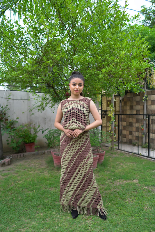 Earth Tone Crochet Co-ord Set – Brown & Sage