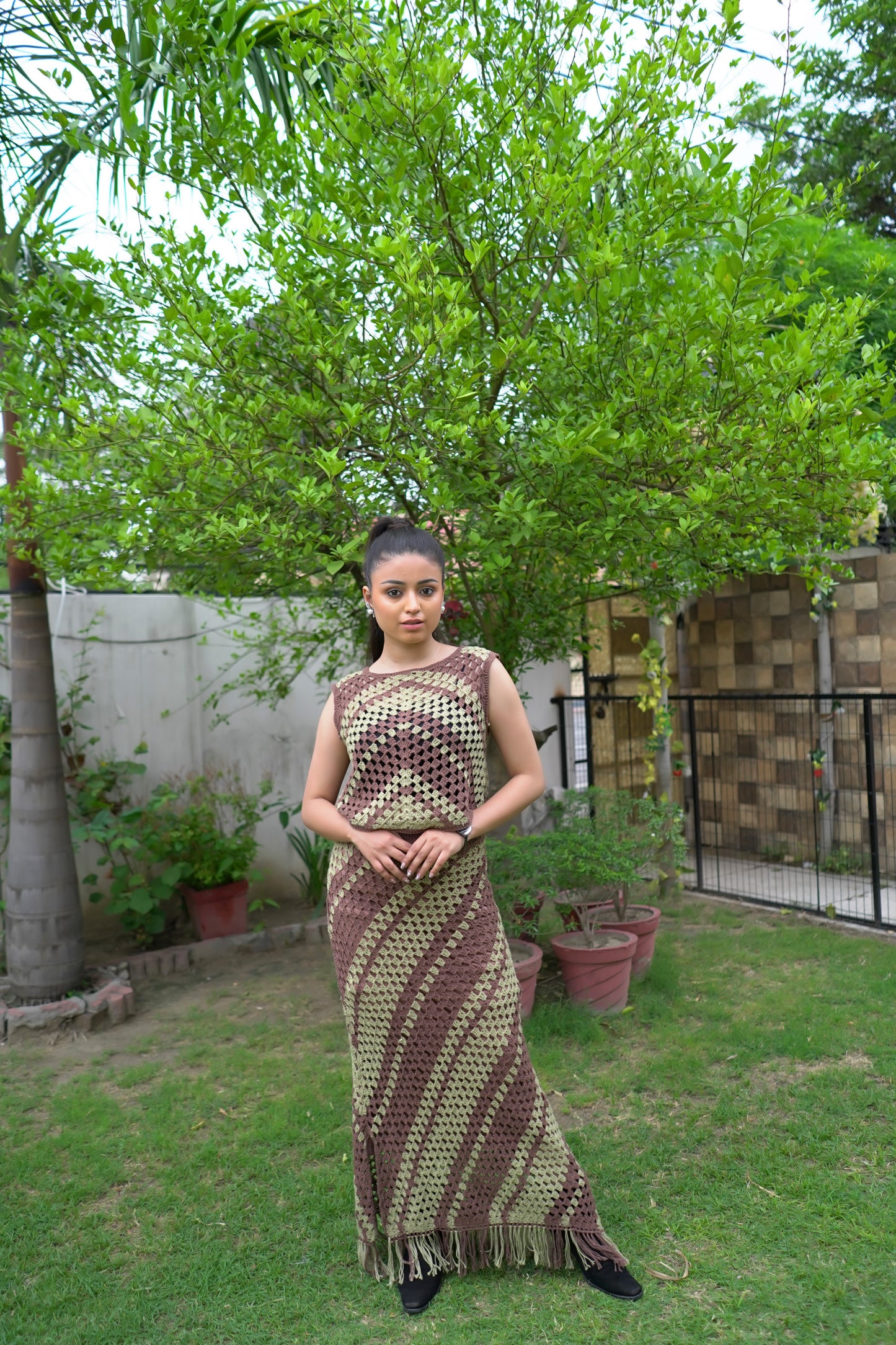 Earth Tone Crochet Co-ord Set – Brown & Sage