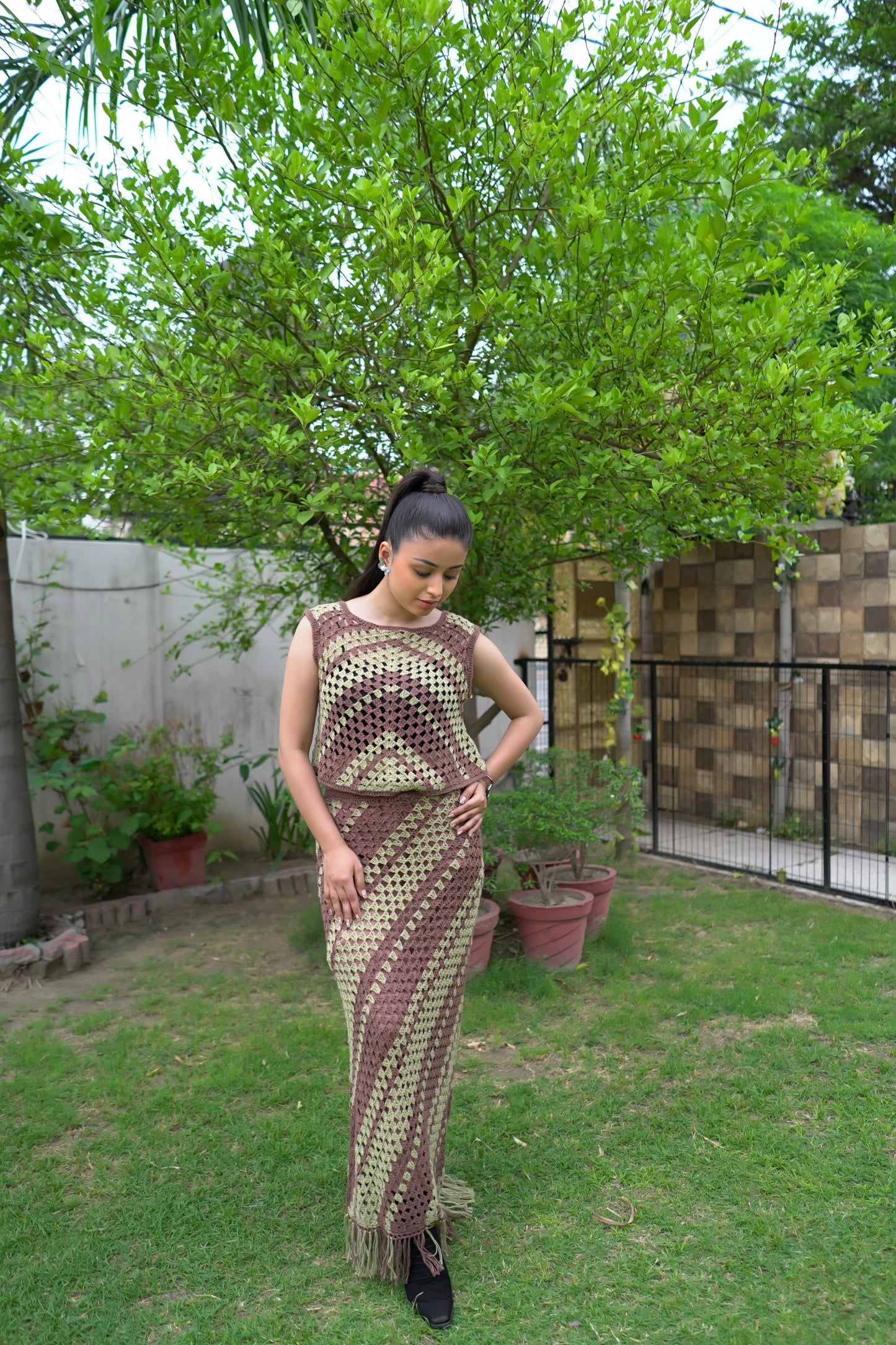 Earth Tone Crochet Co-ord Set – Brown & Sage