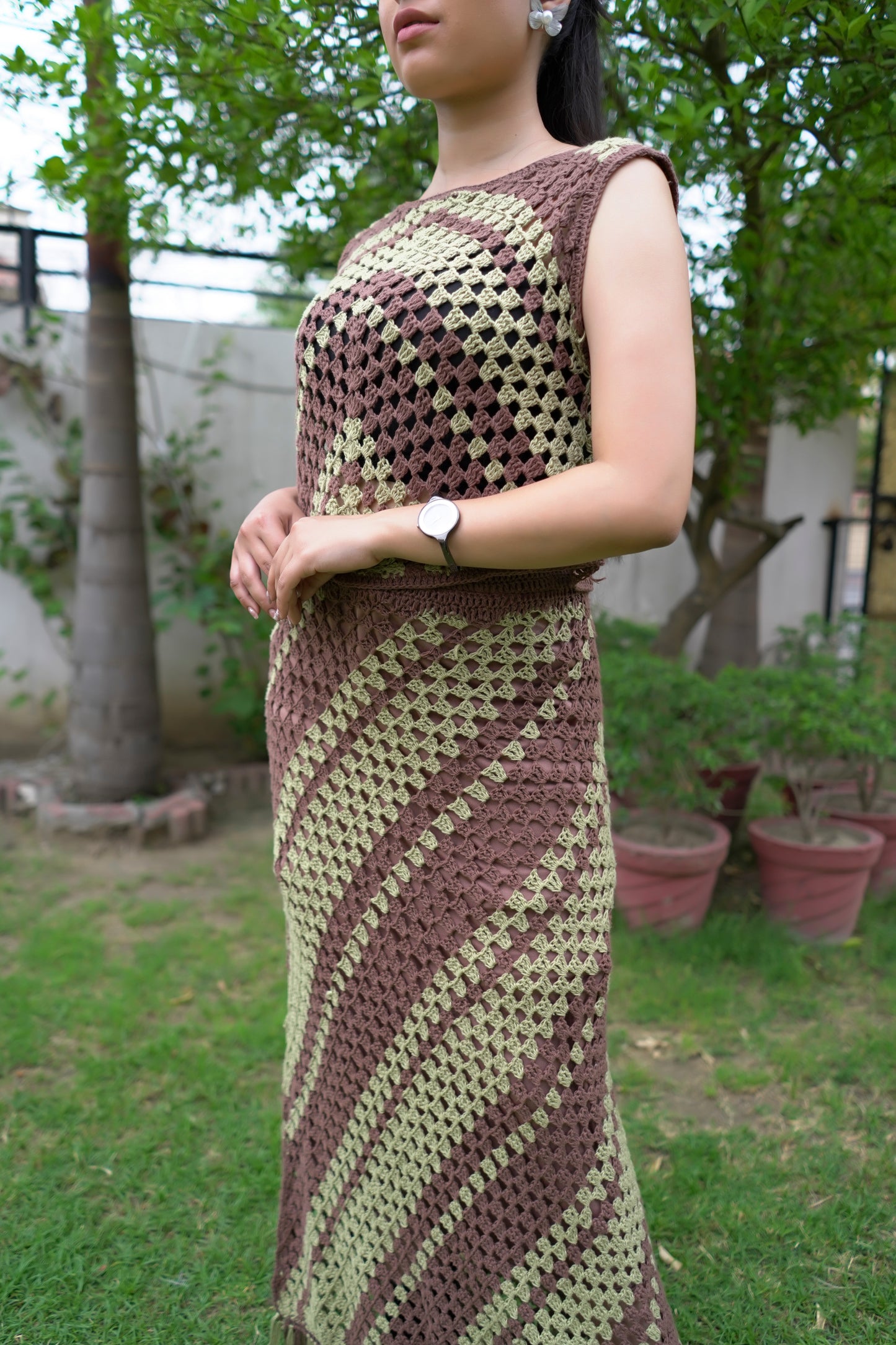 Earth Tone Crochet Co-ord Set – Brown & Sage