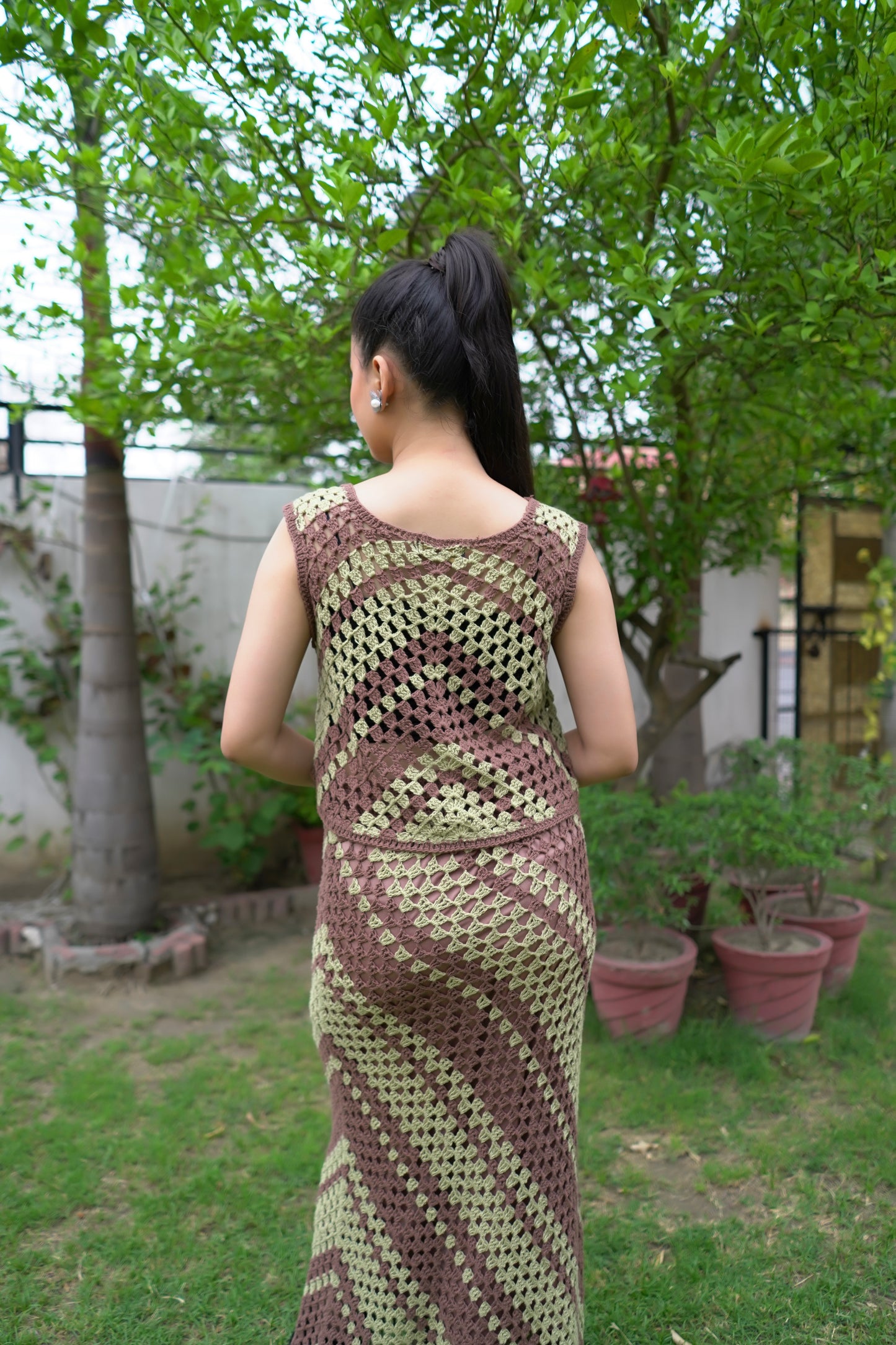 Earth Tone Crochet Co-ord Set – Brown & Sage
