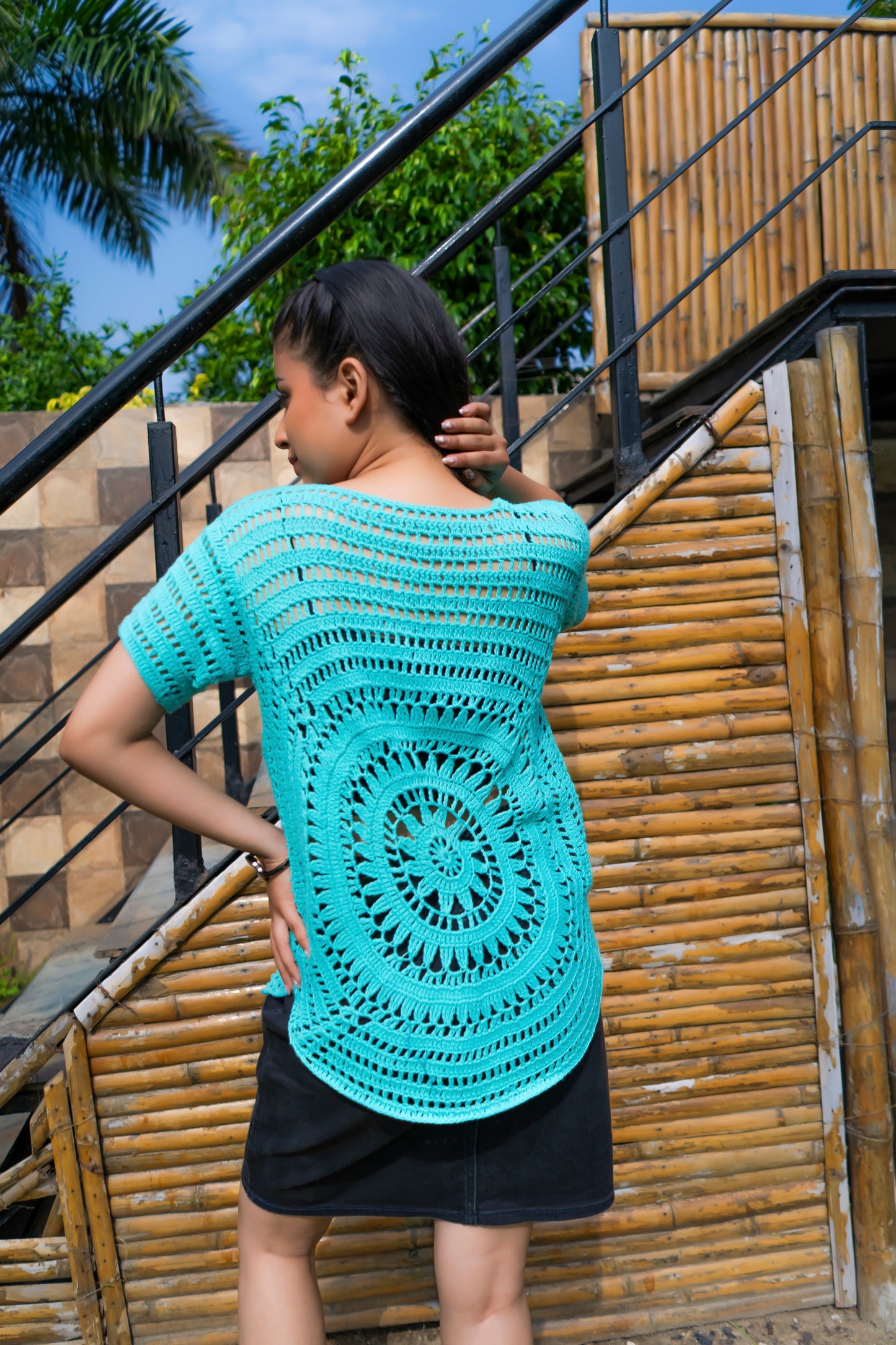 Turquoise Circular Motif Handmade Crochet Top