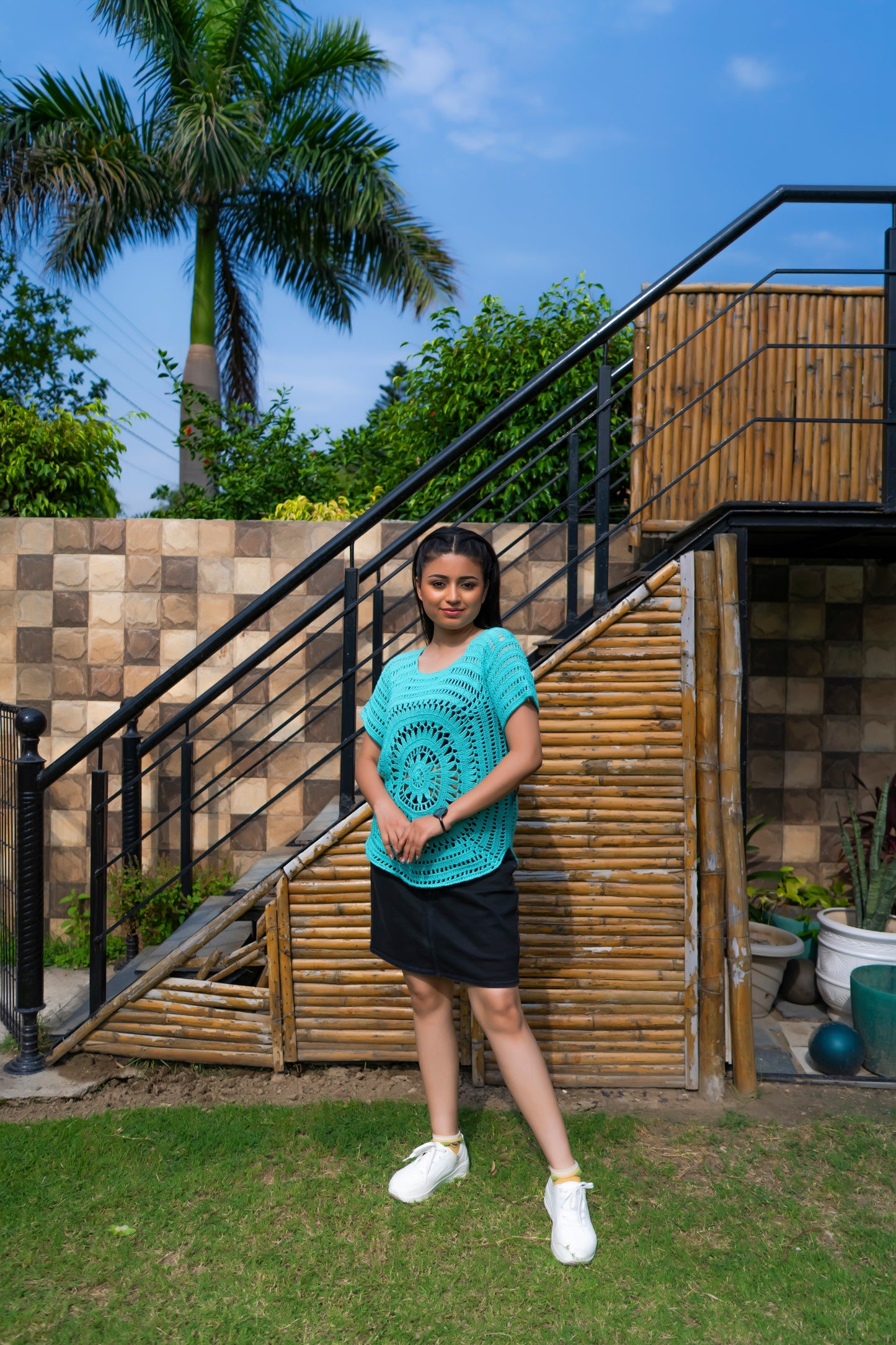 Turquoise Circular Motif Handmade Crochet Top