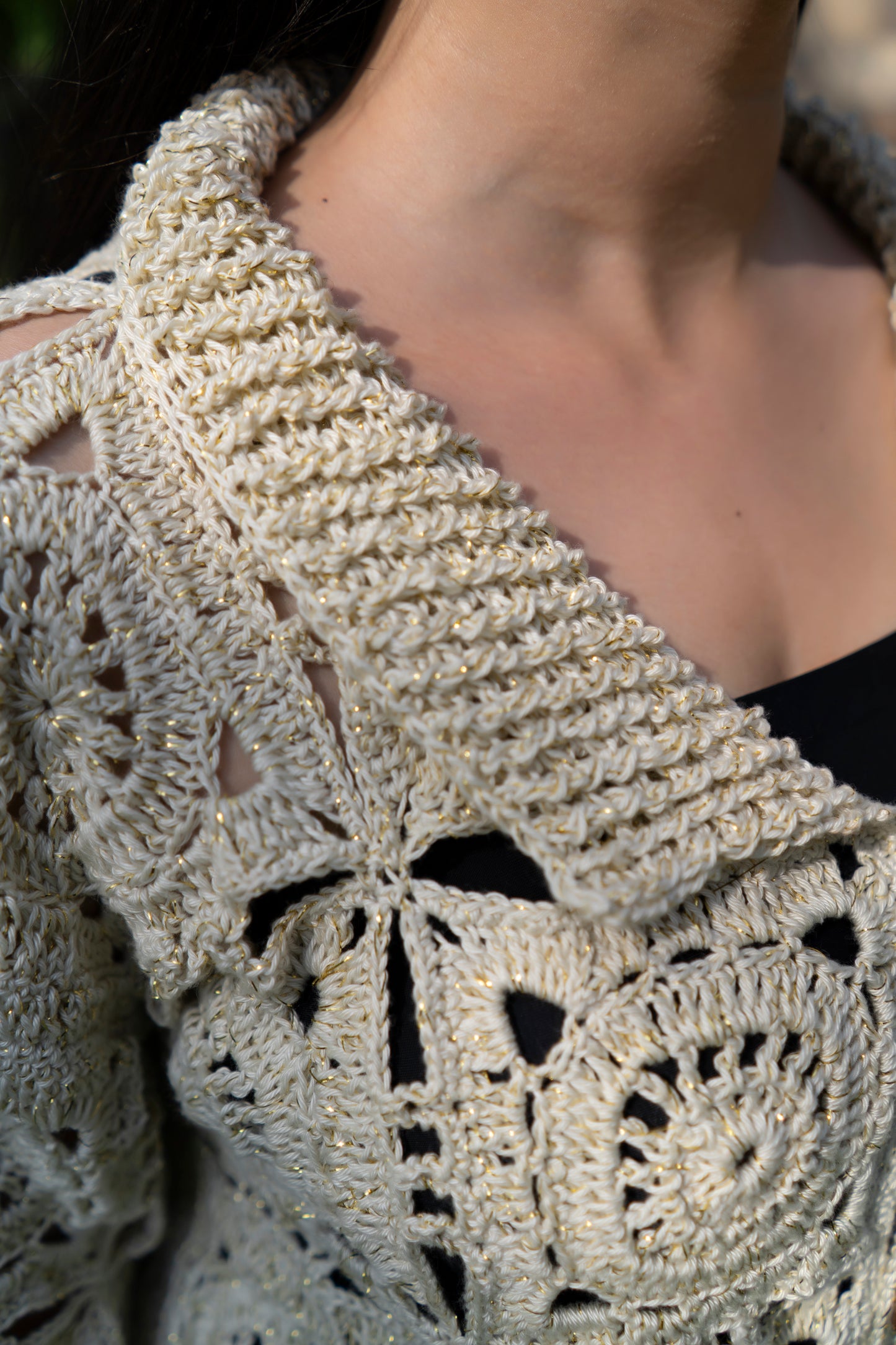 Cream Sunburst Motif Button-Down Cardigan