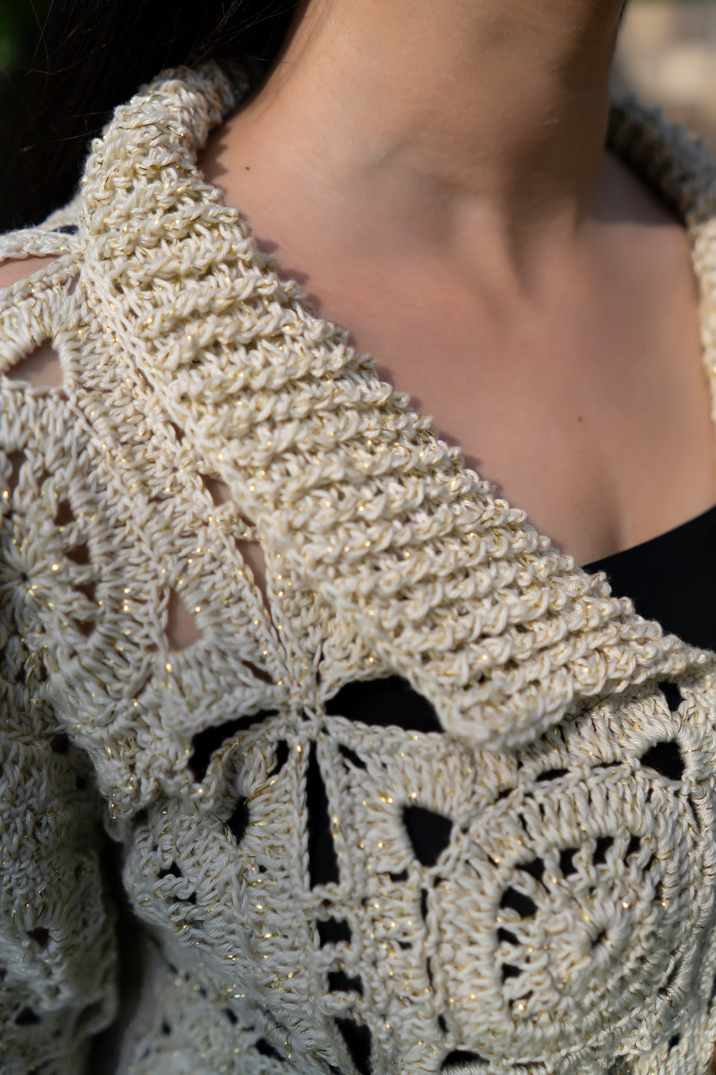 Cream Sunburst Motif Button-Down Cardigan