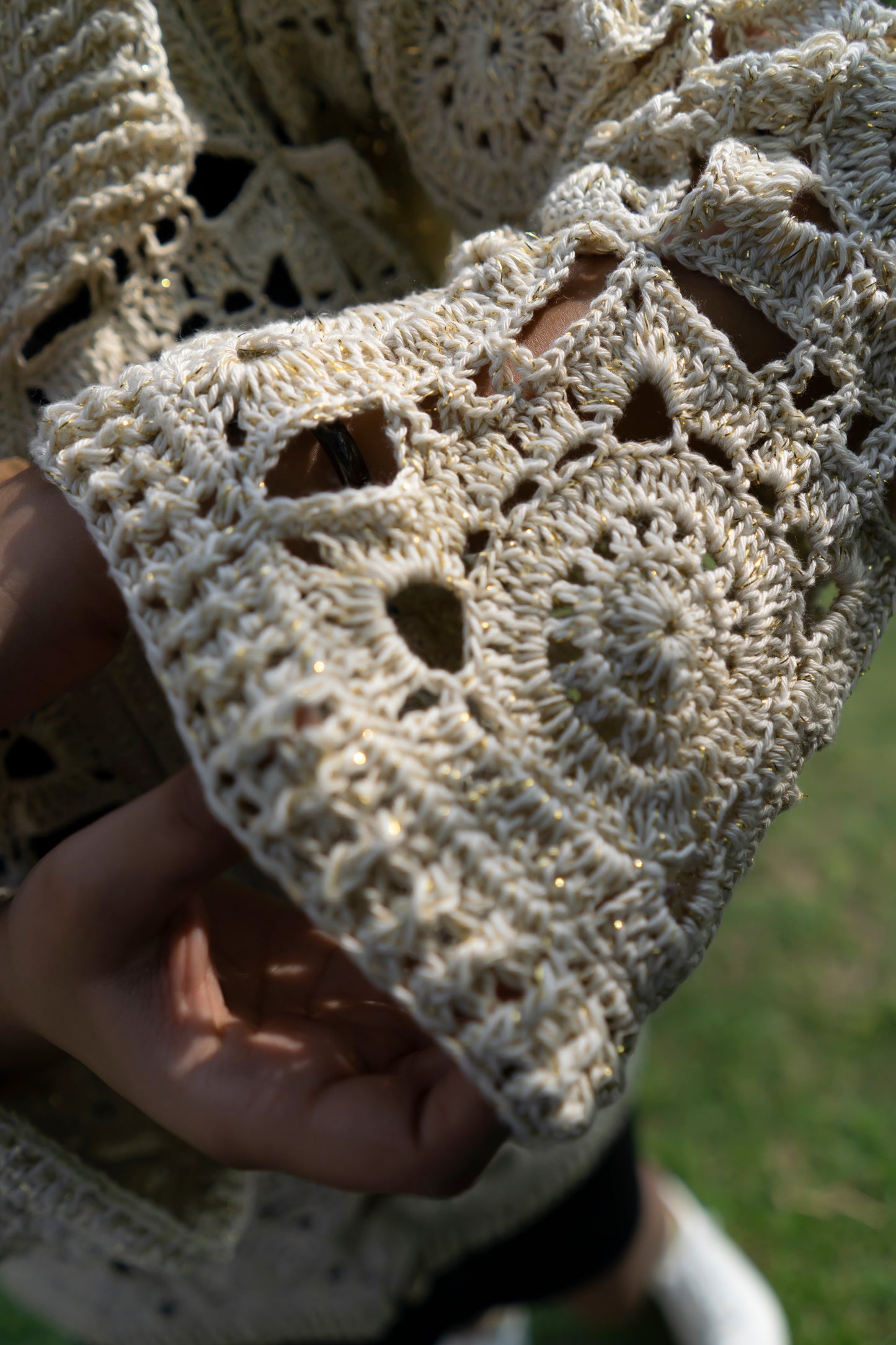 Cream Sunburst Motif Button-Down Cardigan