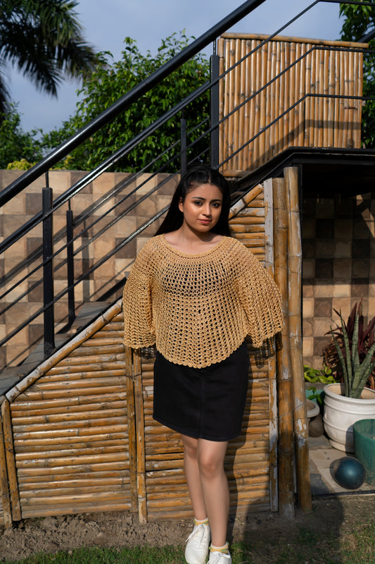 Golden Beige Handmade Mesh Pullover