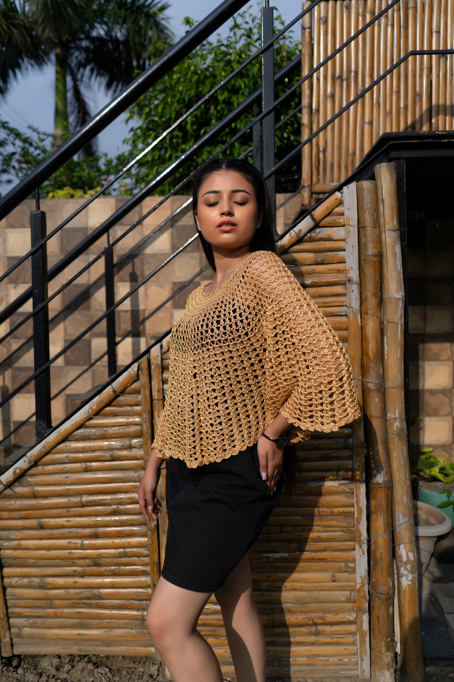 Golden Beige Handmade Mesh Pullover