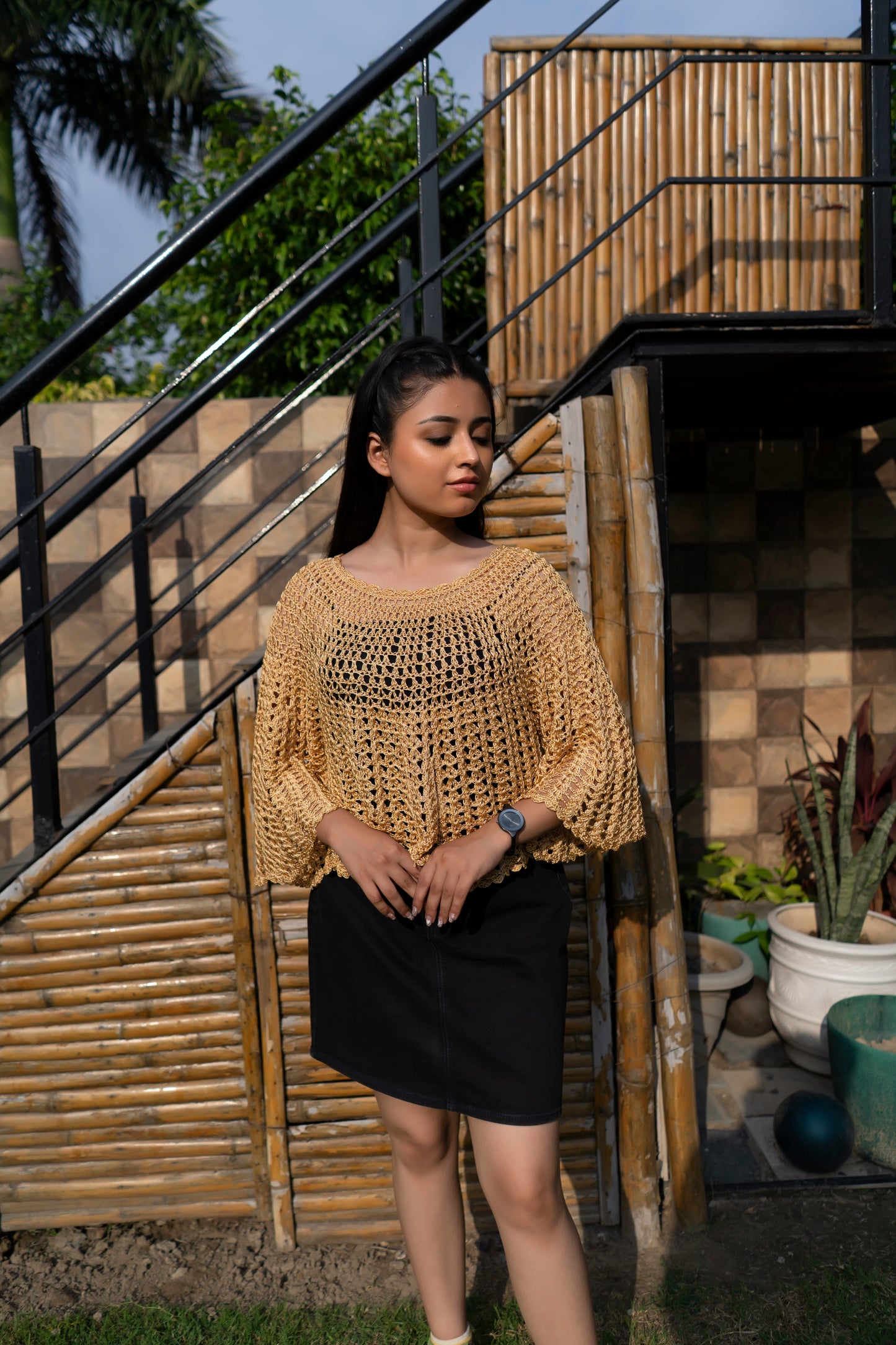 Golden Beige Handmade Mesh Pullover