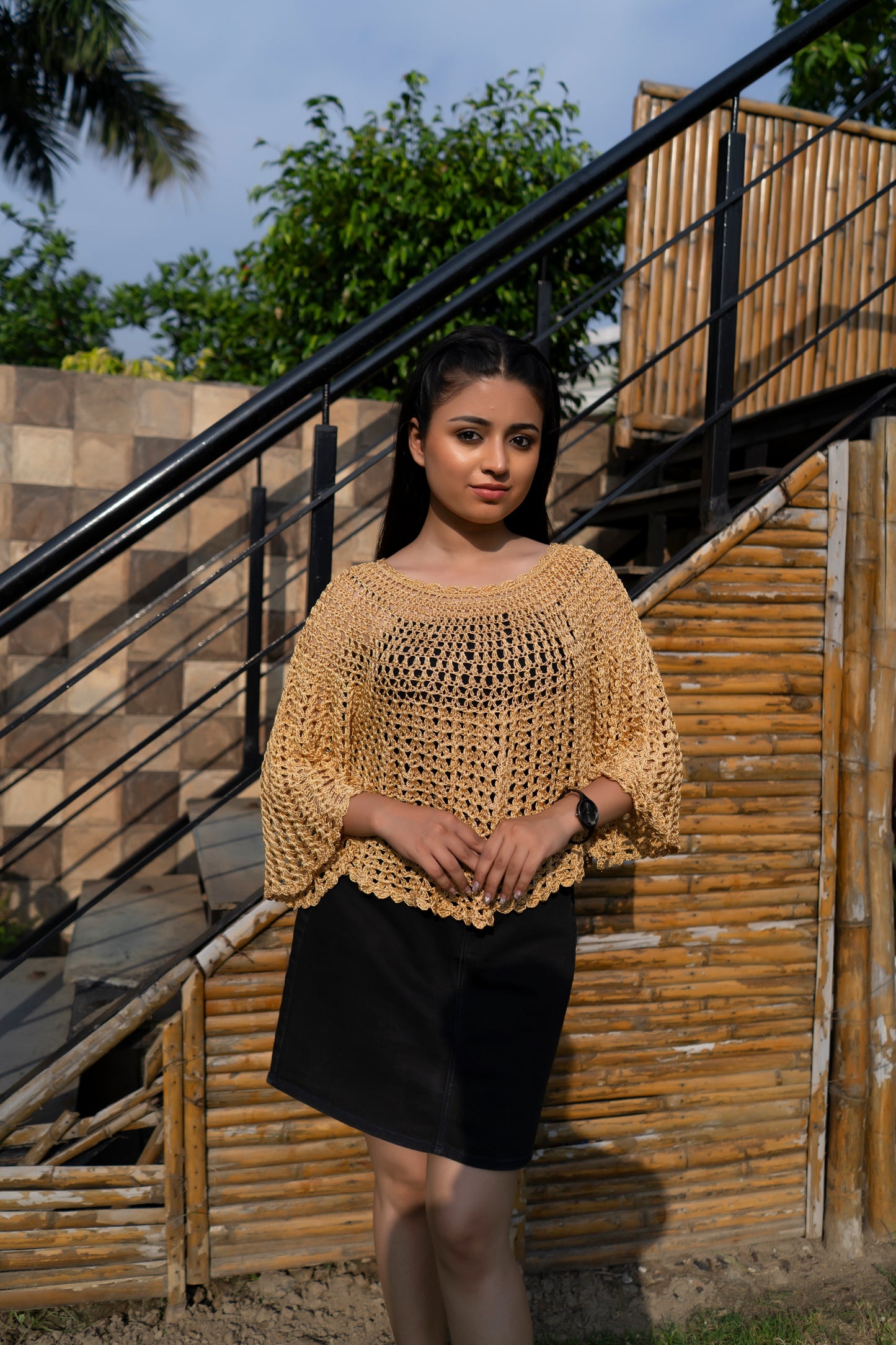Golden Beige Handmade Mesh Pullover