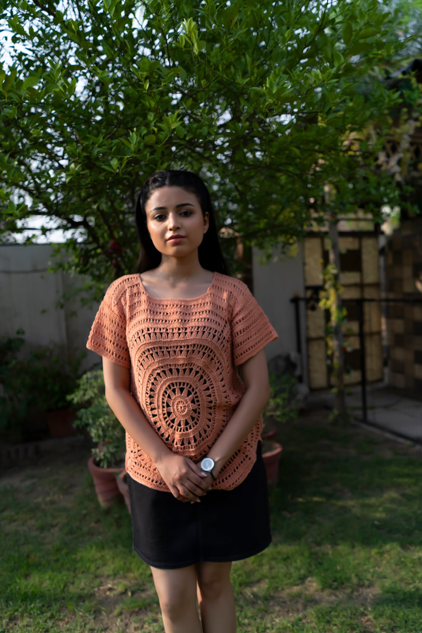 Terracotta Circular Motif Handmade Crochet Top