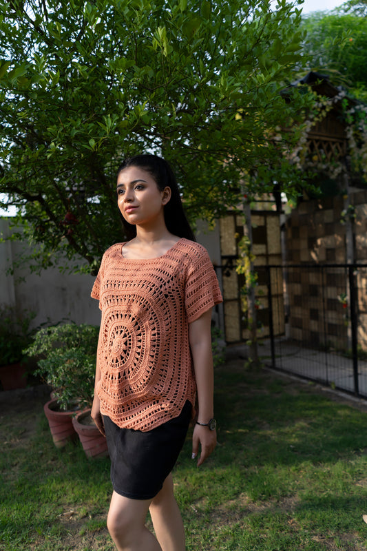 Terracotta Circular Motif Handmade Crochet Top