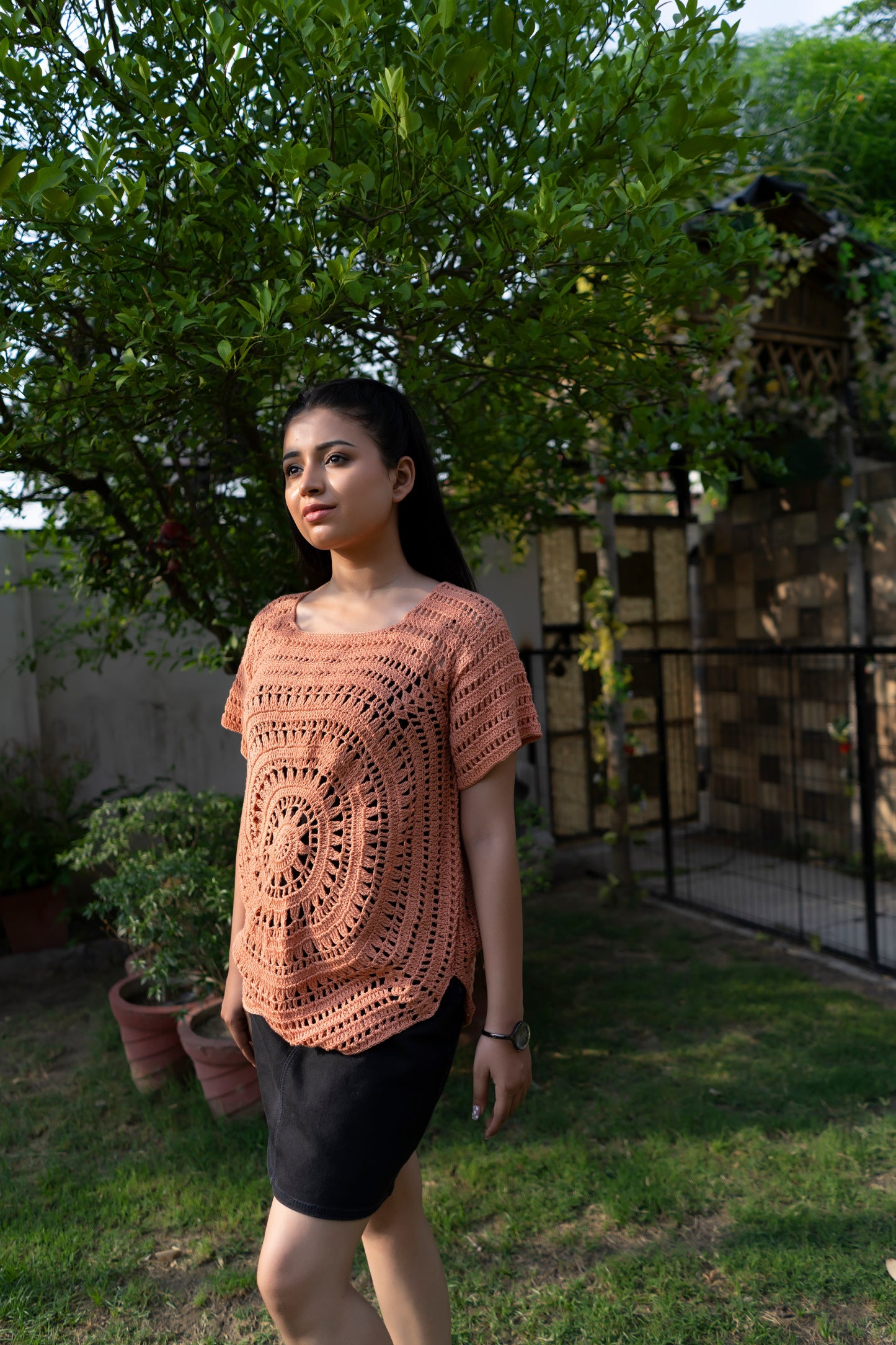 Terracotta Circular Motif Handmade Crochet Top