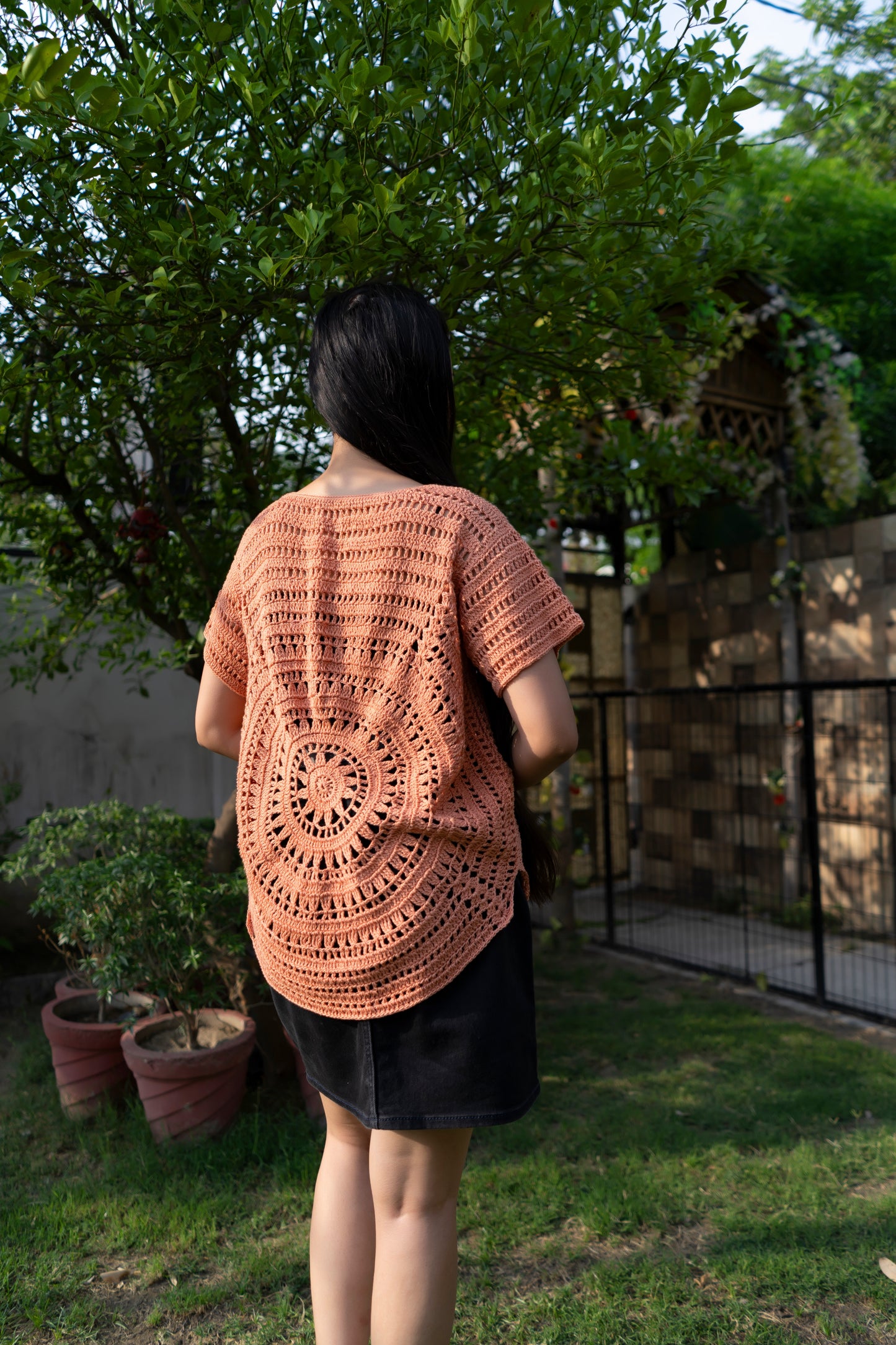 Terracotta Circular Motif Handmade Crochet Top