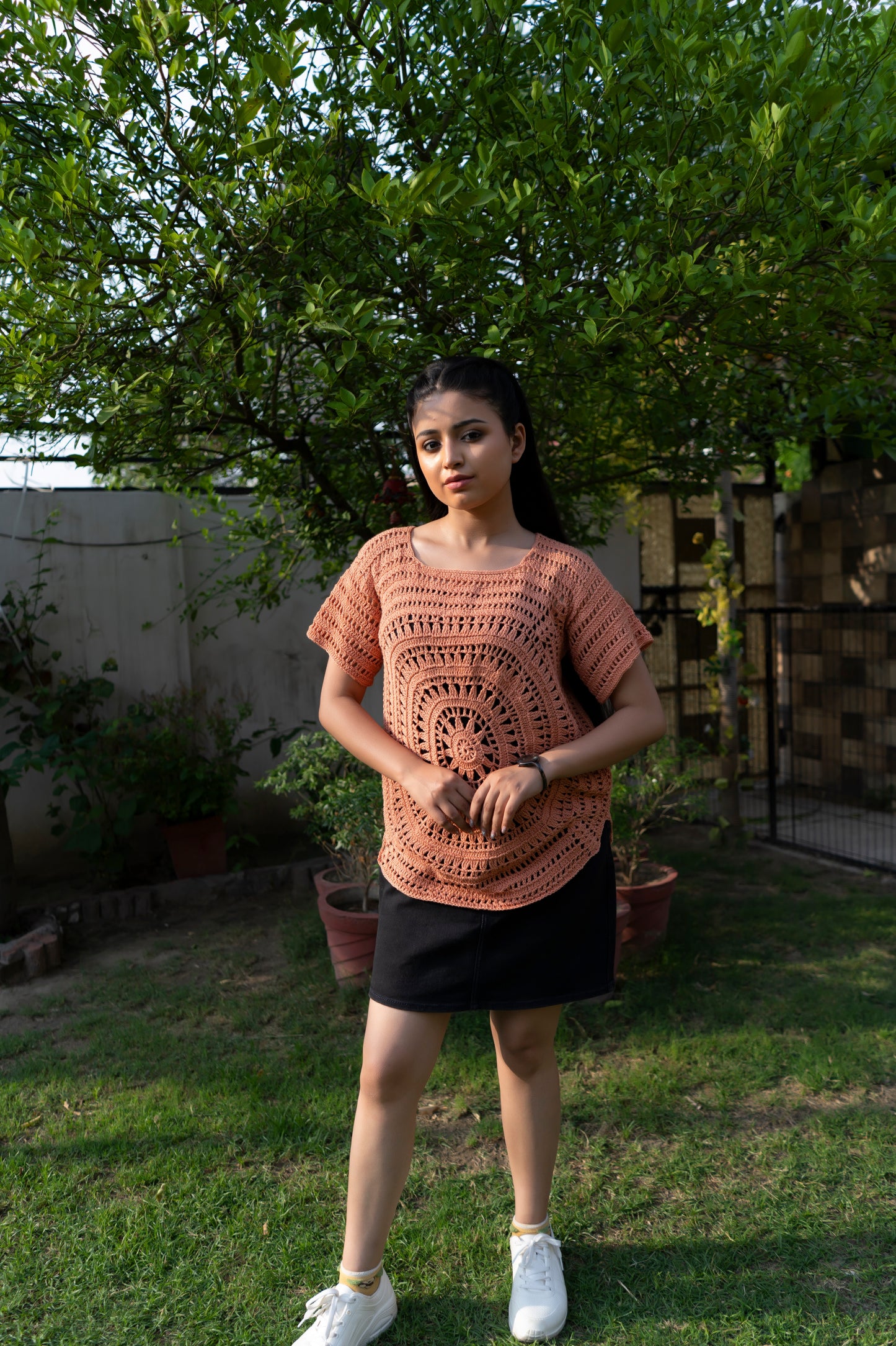 Terracotta Circular Motif Handmade Crochet Top