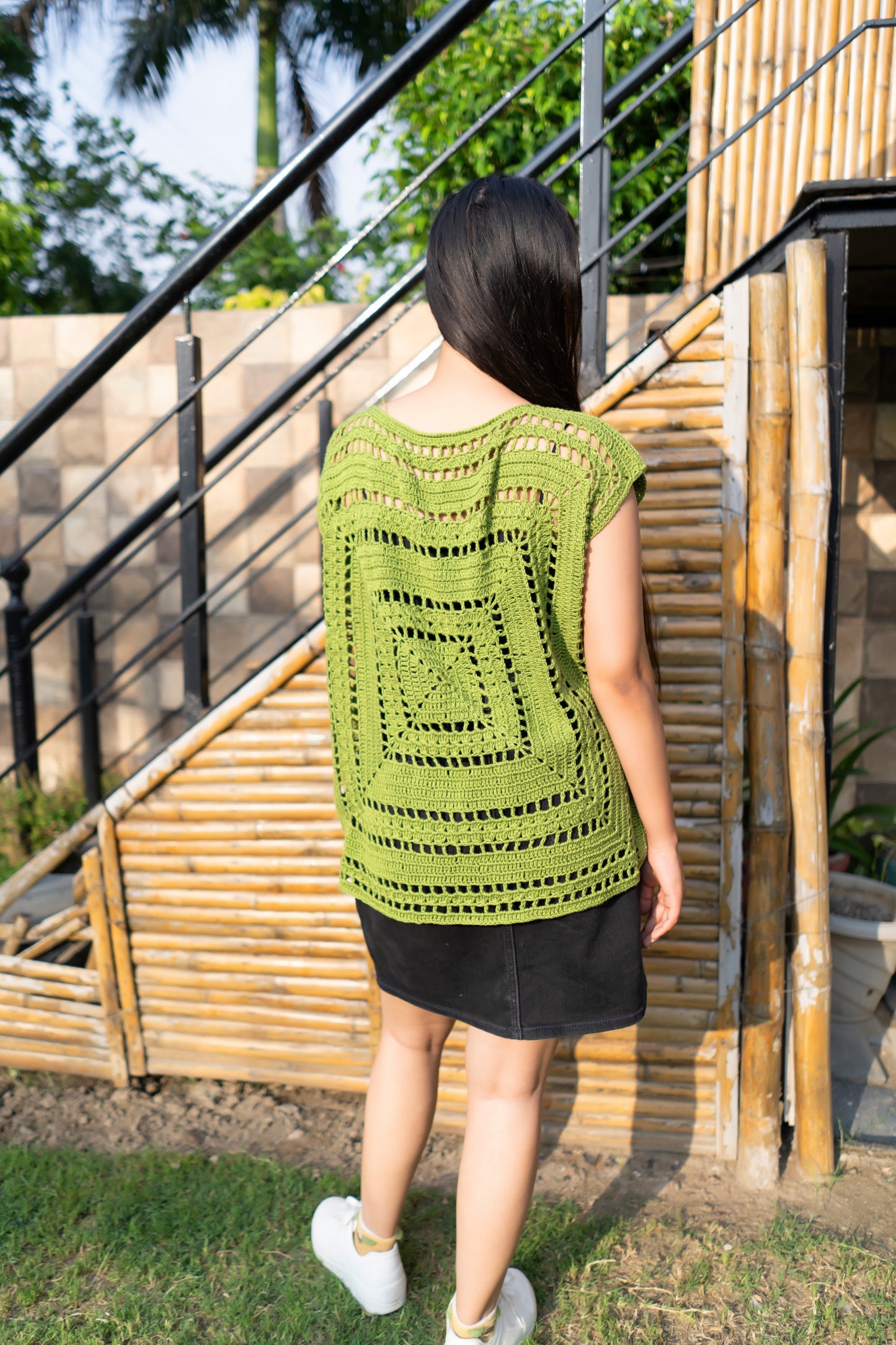 Olive Green Handmade Crochet Tunic Top