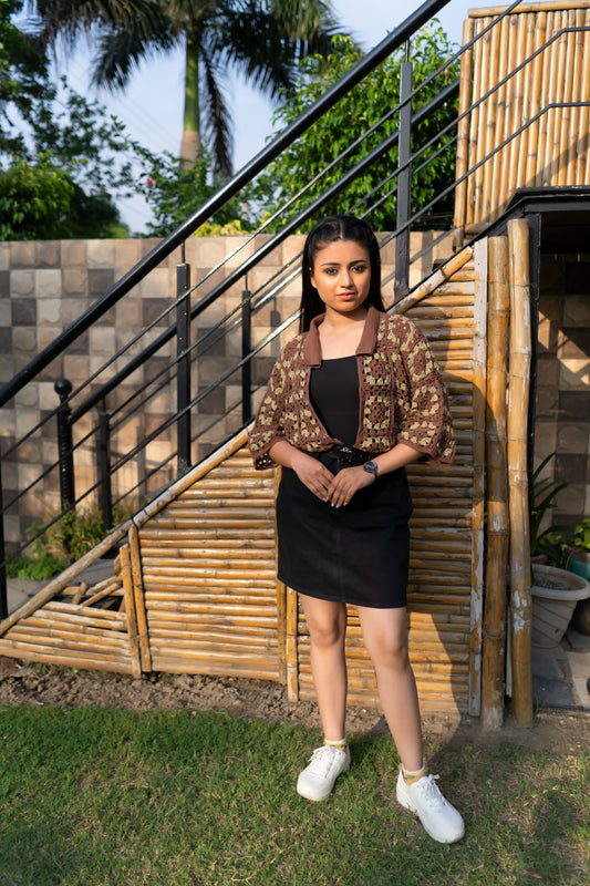 Brown Olive Granny Square Handmade Cardigan