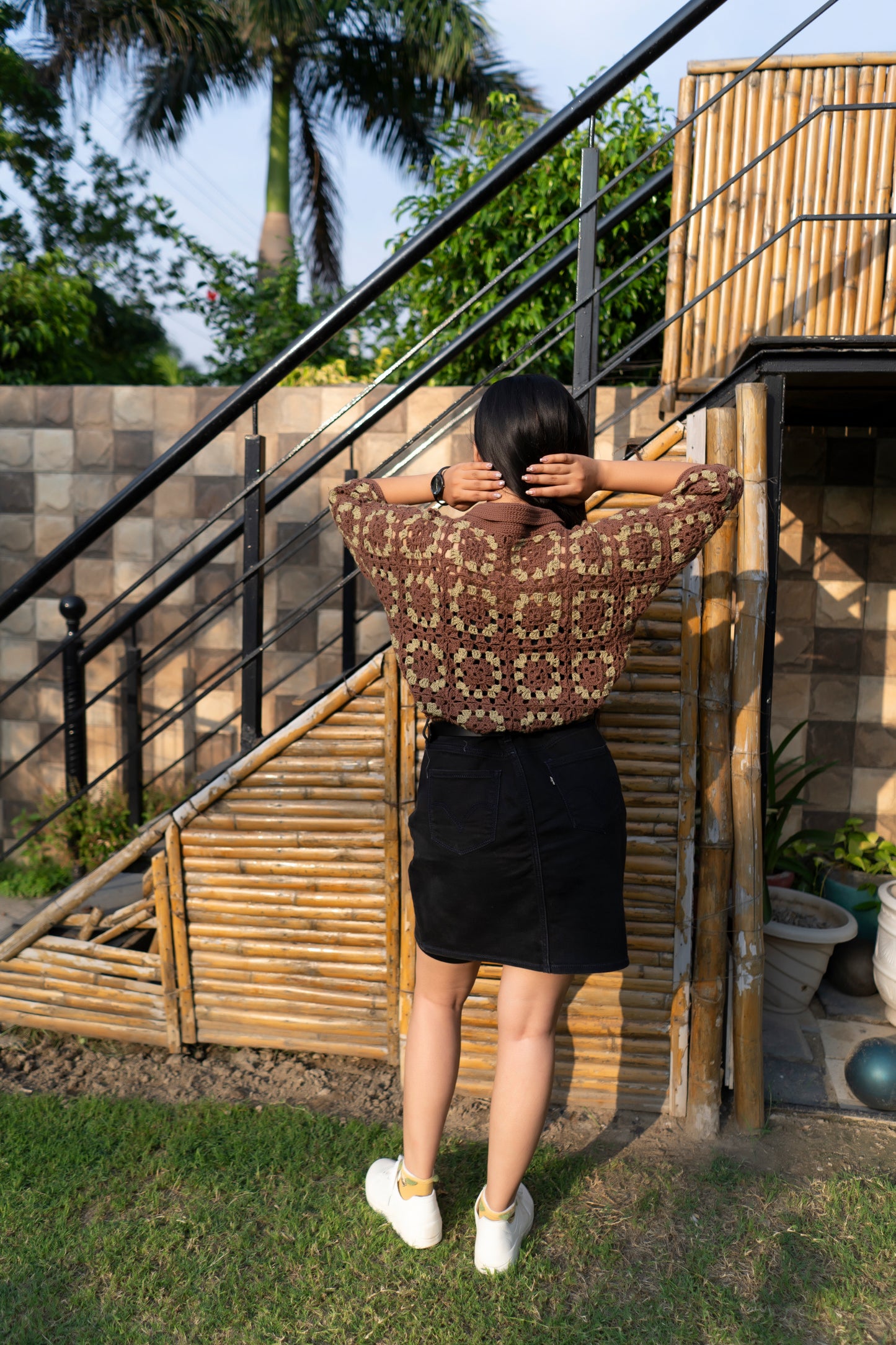 Brown Olive Granny Square Handmade Cardigan