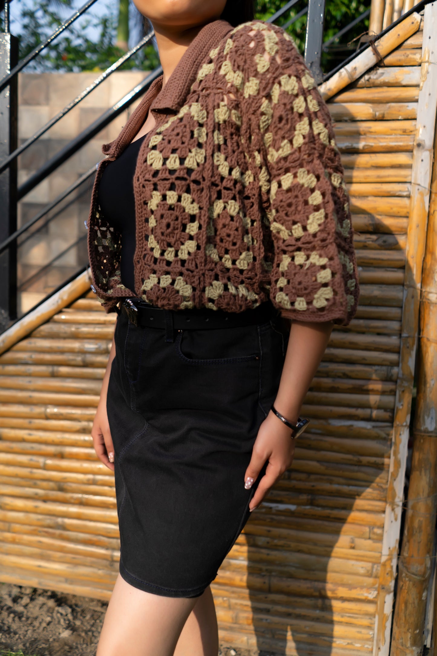 Brown Olive Granny Square Handmade Cardigan