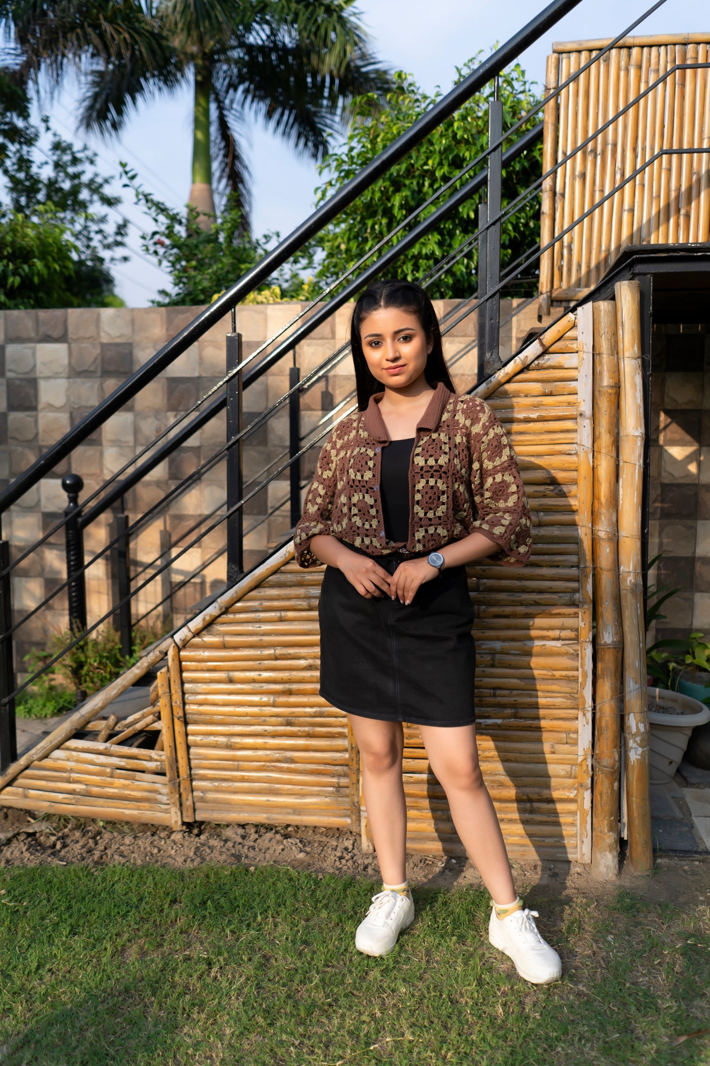 Brown Olive Granny Square Handmade Cardigan