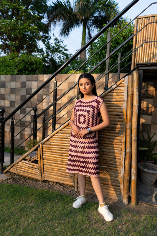 Candy Pink Granny Square Handmade Dress