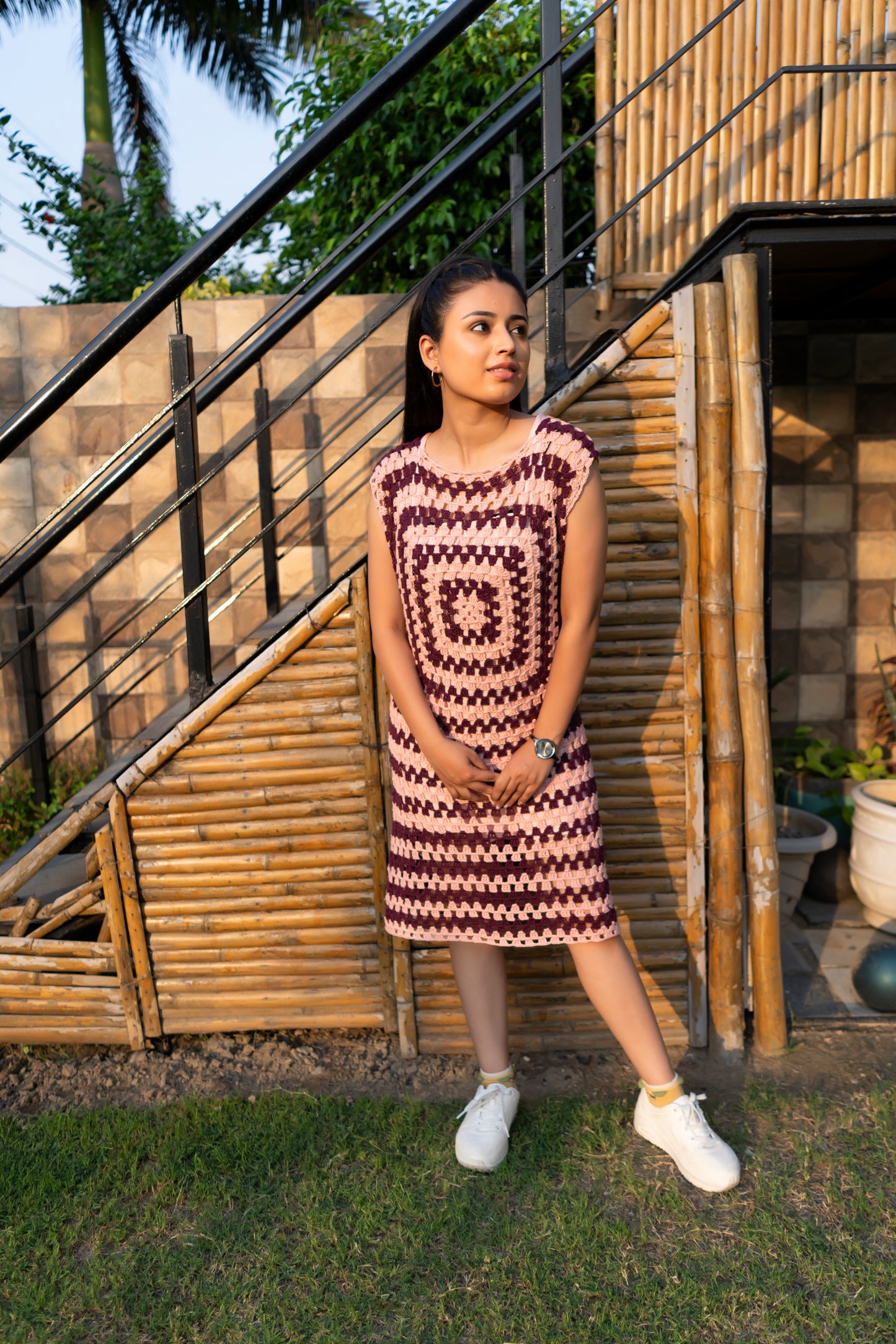 Candy Pink Granny Square Handmade Dress