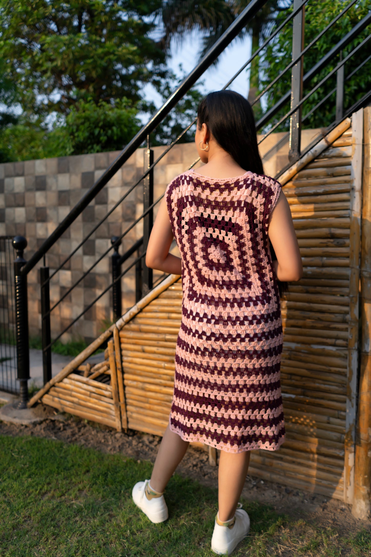 Candy Pink Granny Square Handmade Dress