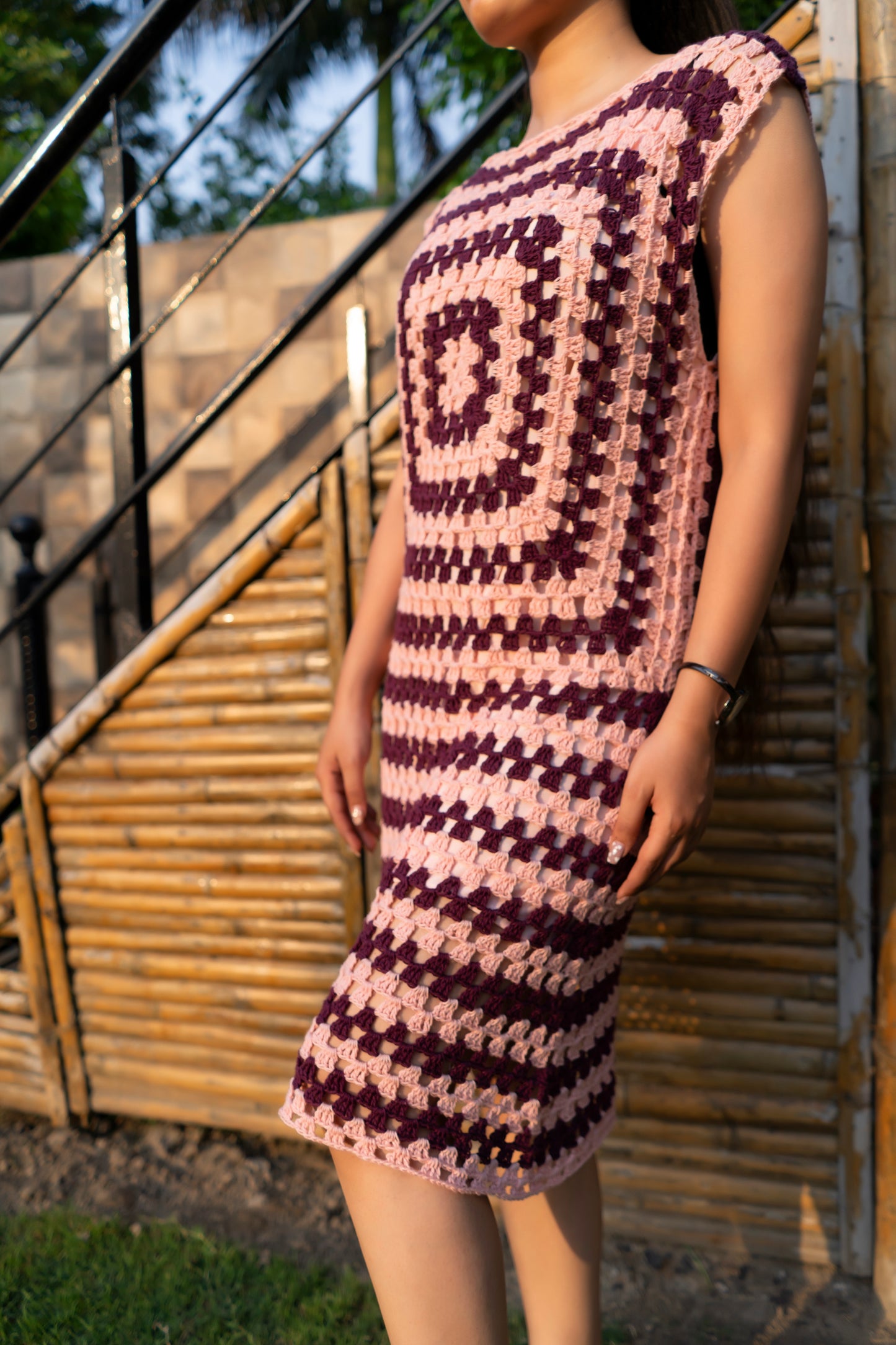 Candy Pink Granny Square Handmade Dress