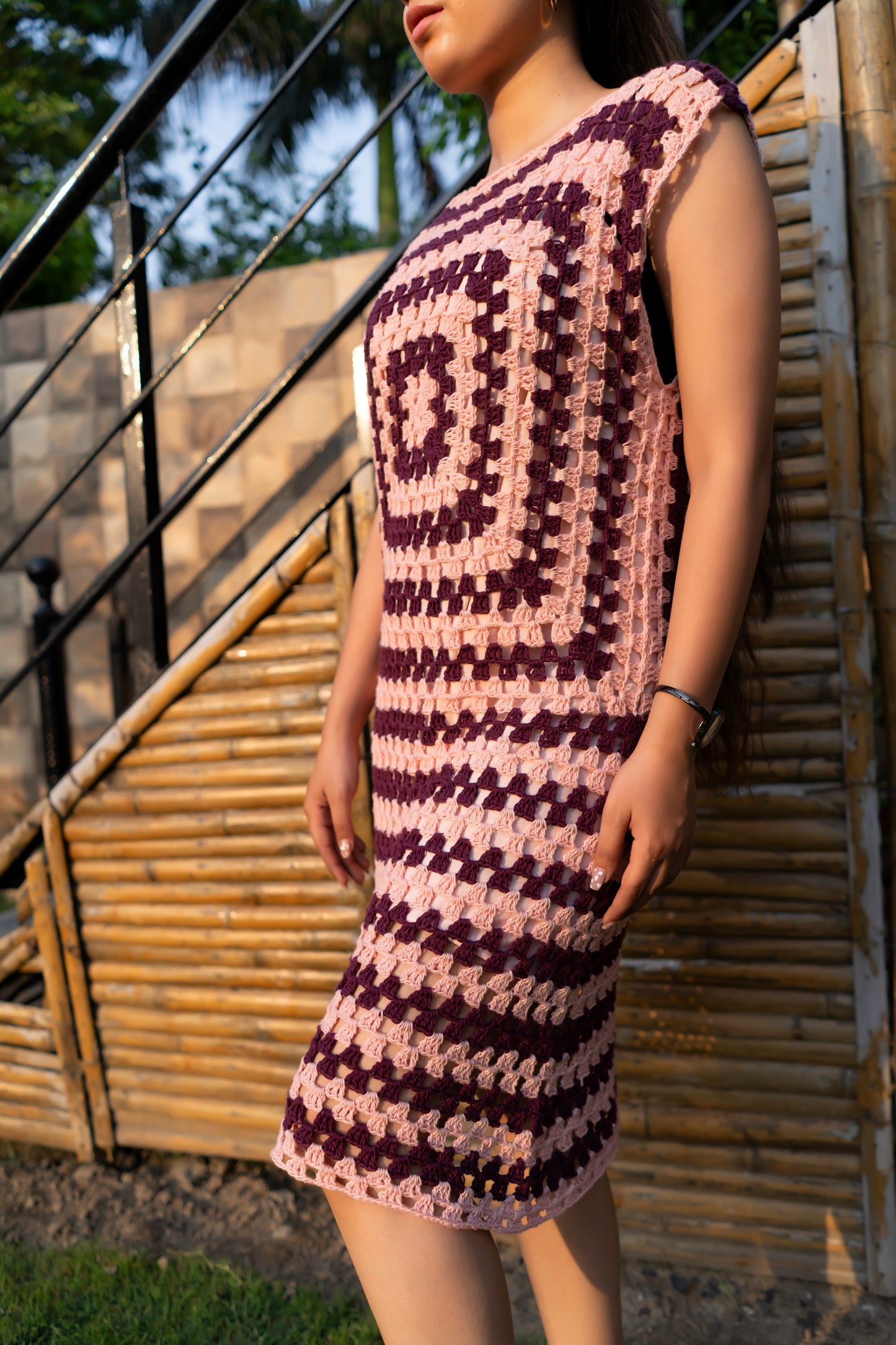 Candy Pink Granny Square Handmade Dress