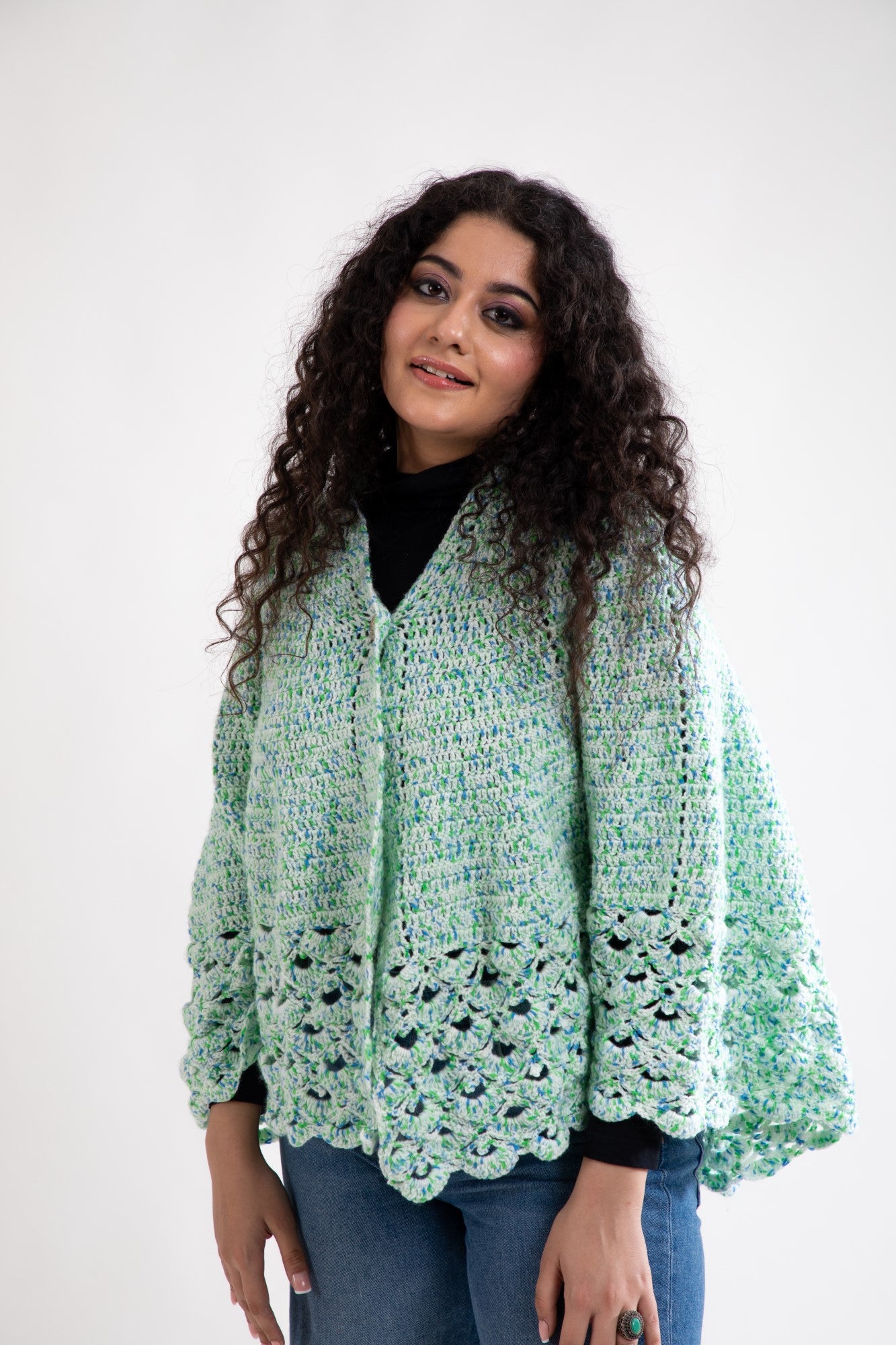 Mint Cascade Crochet Cape