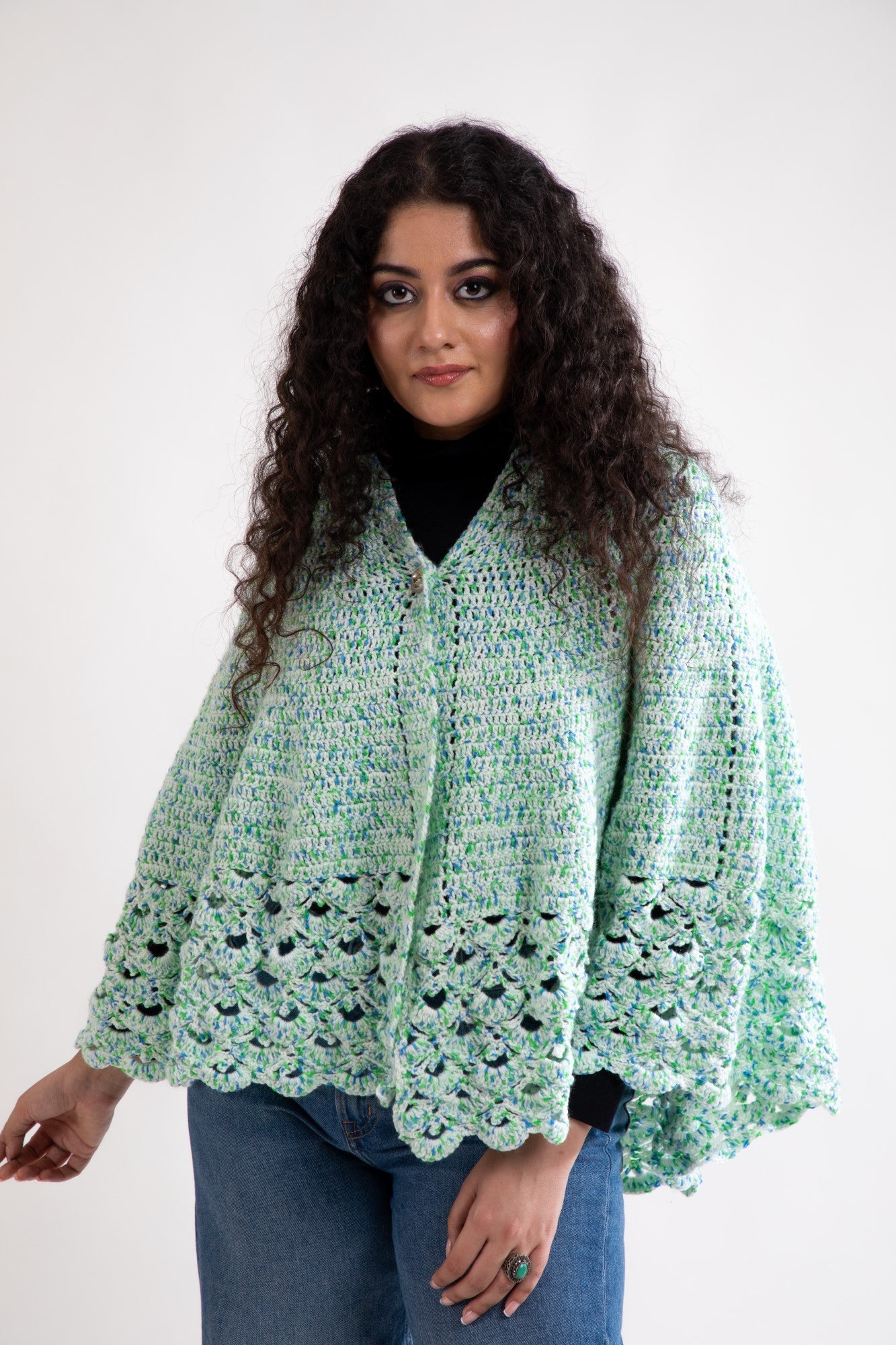 Mint Cascade Crochet Cape