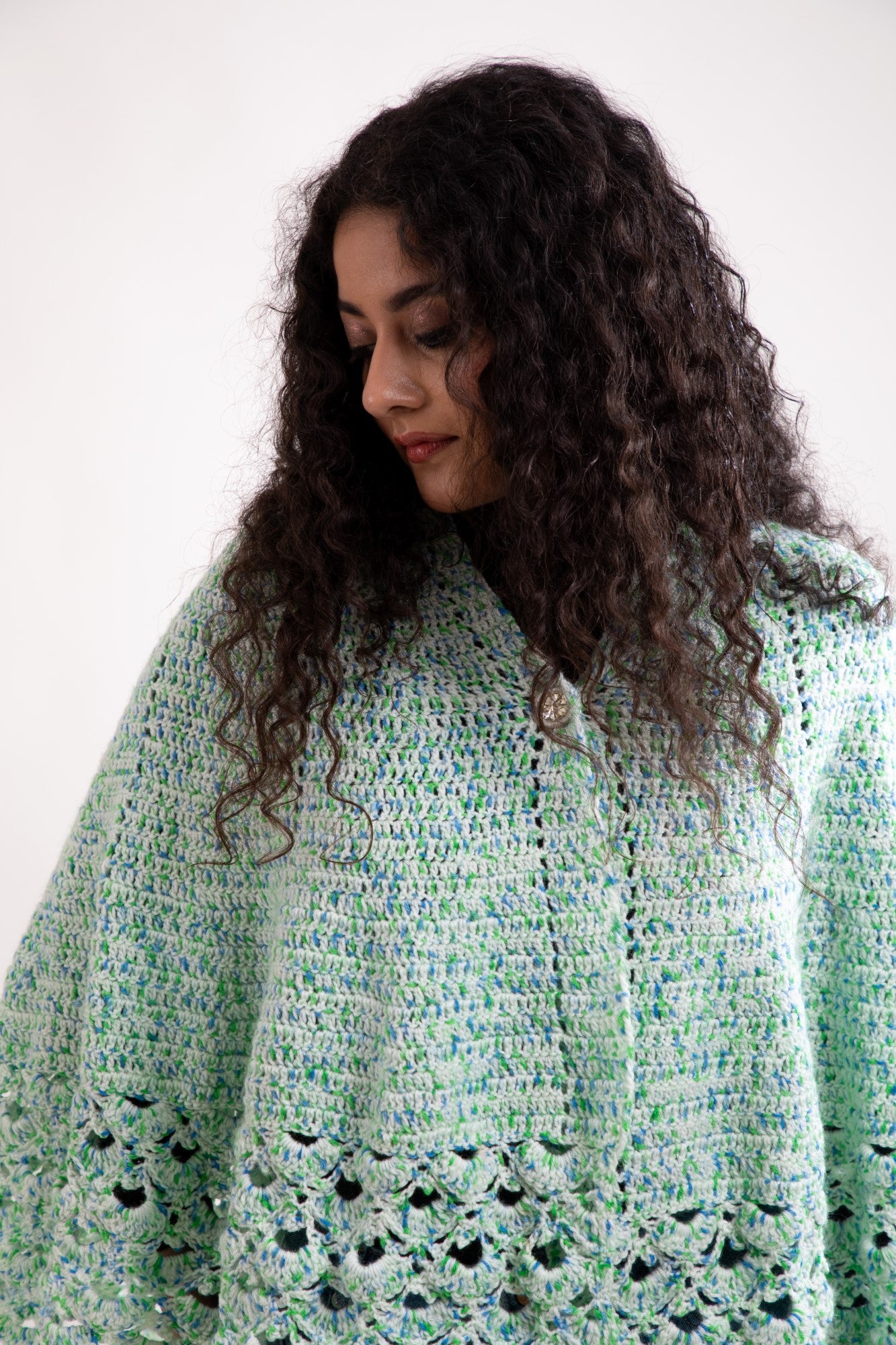 Mint Cascade Crochet Cape