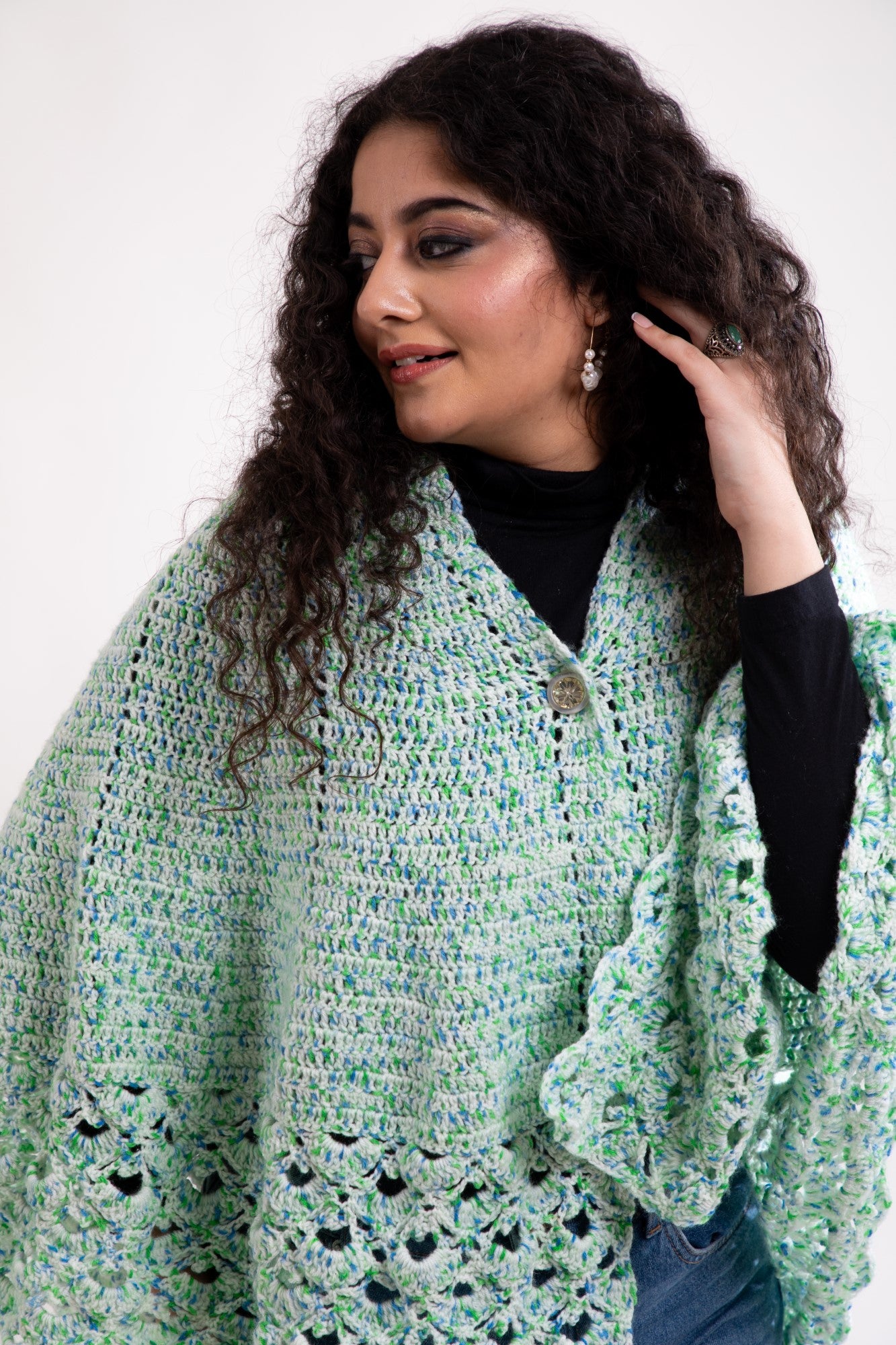 Mint Cascade Crochet Cape