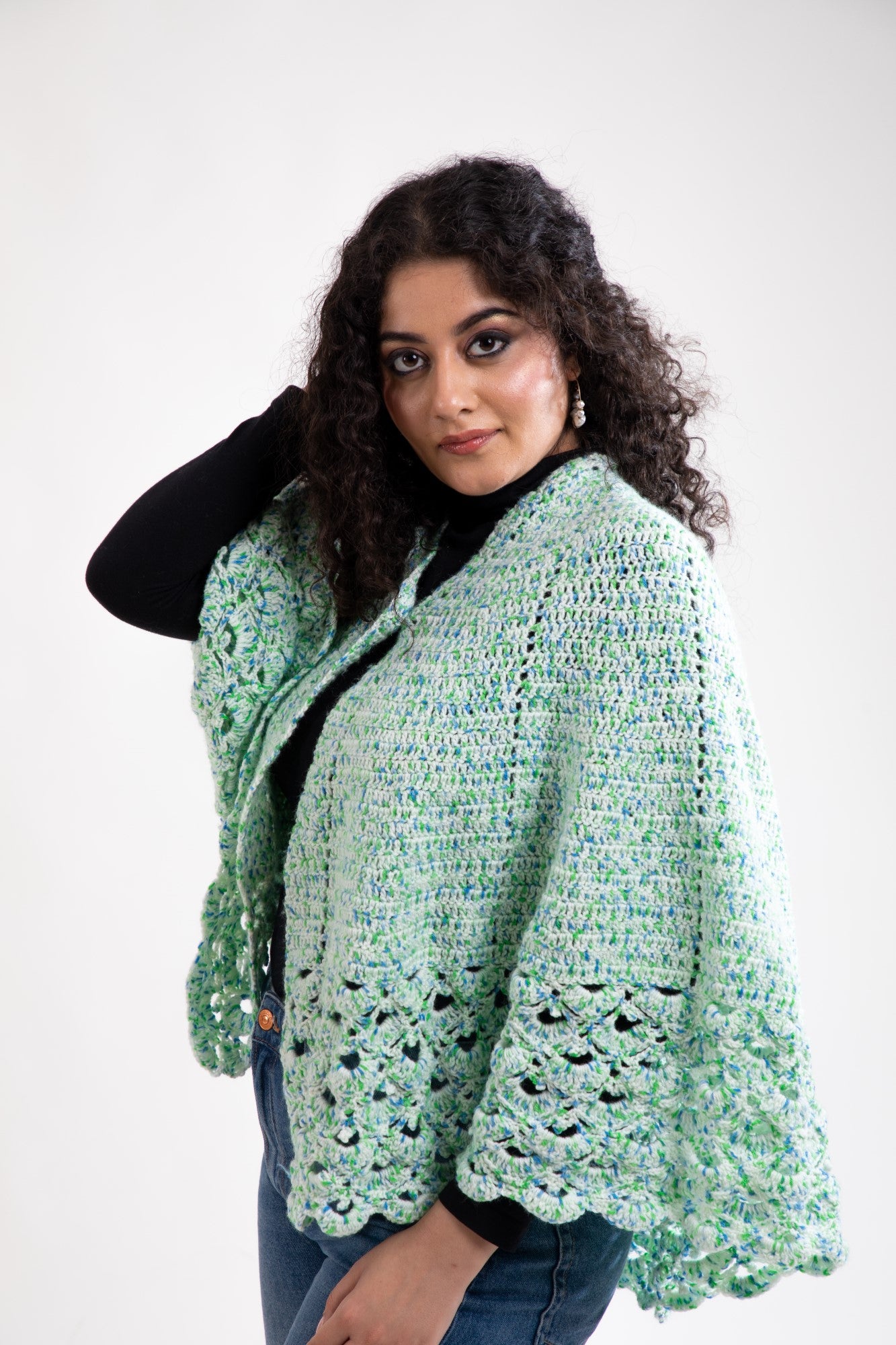 Mint Cascade Crochet Cape