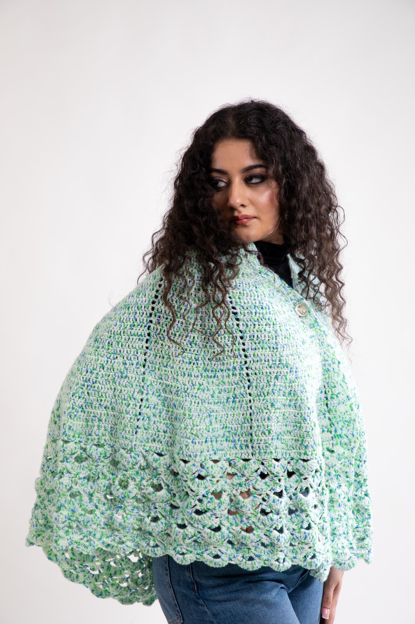 Mint Cascade Crochet Cape