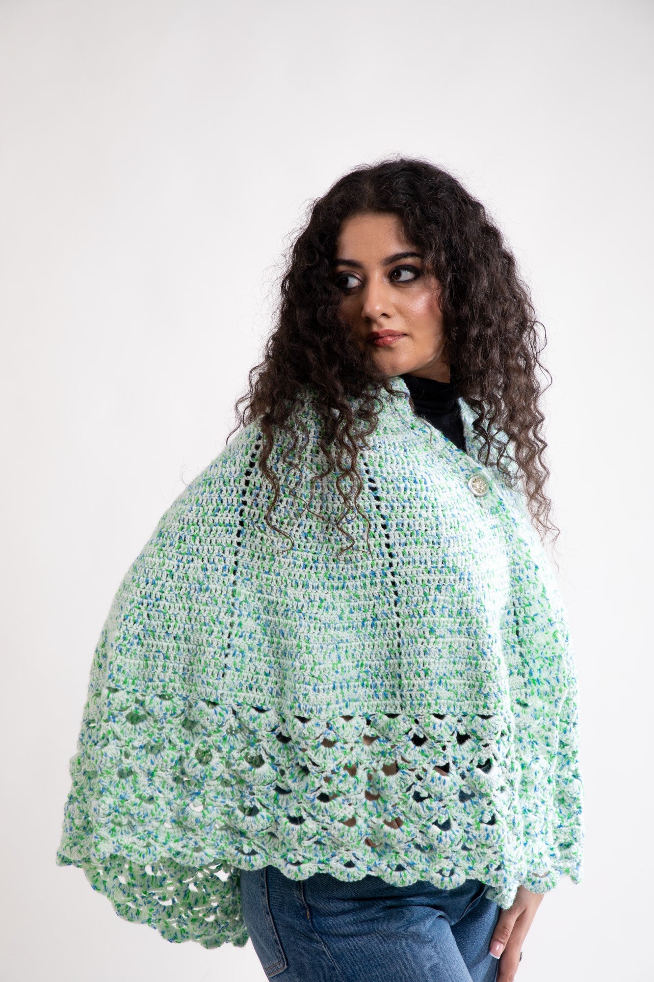 Mint Cascade Crochet Cape