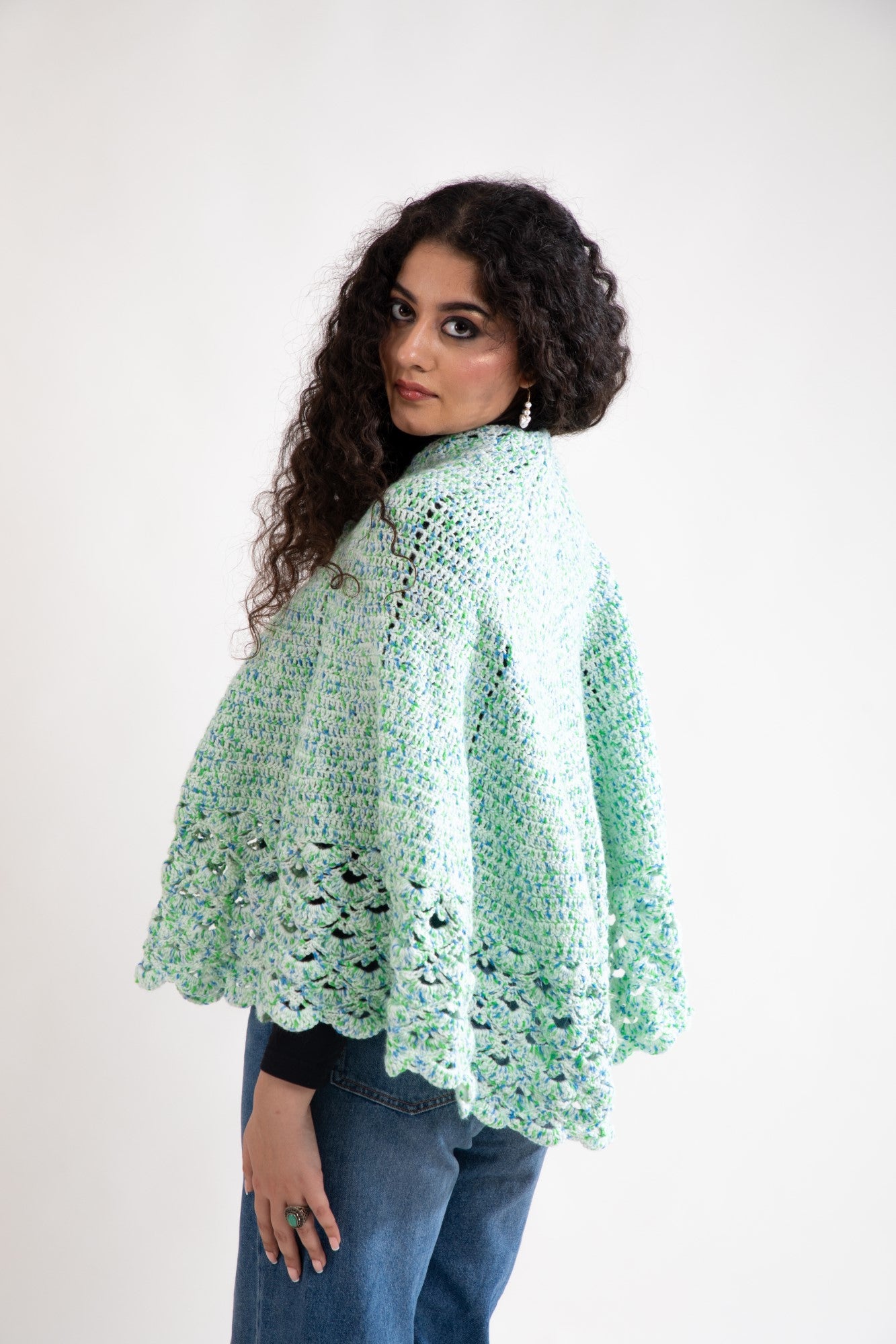 Mint Cascade Crochet Cape