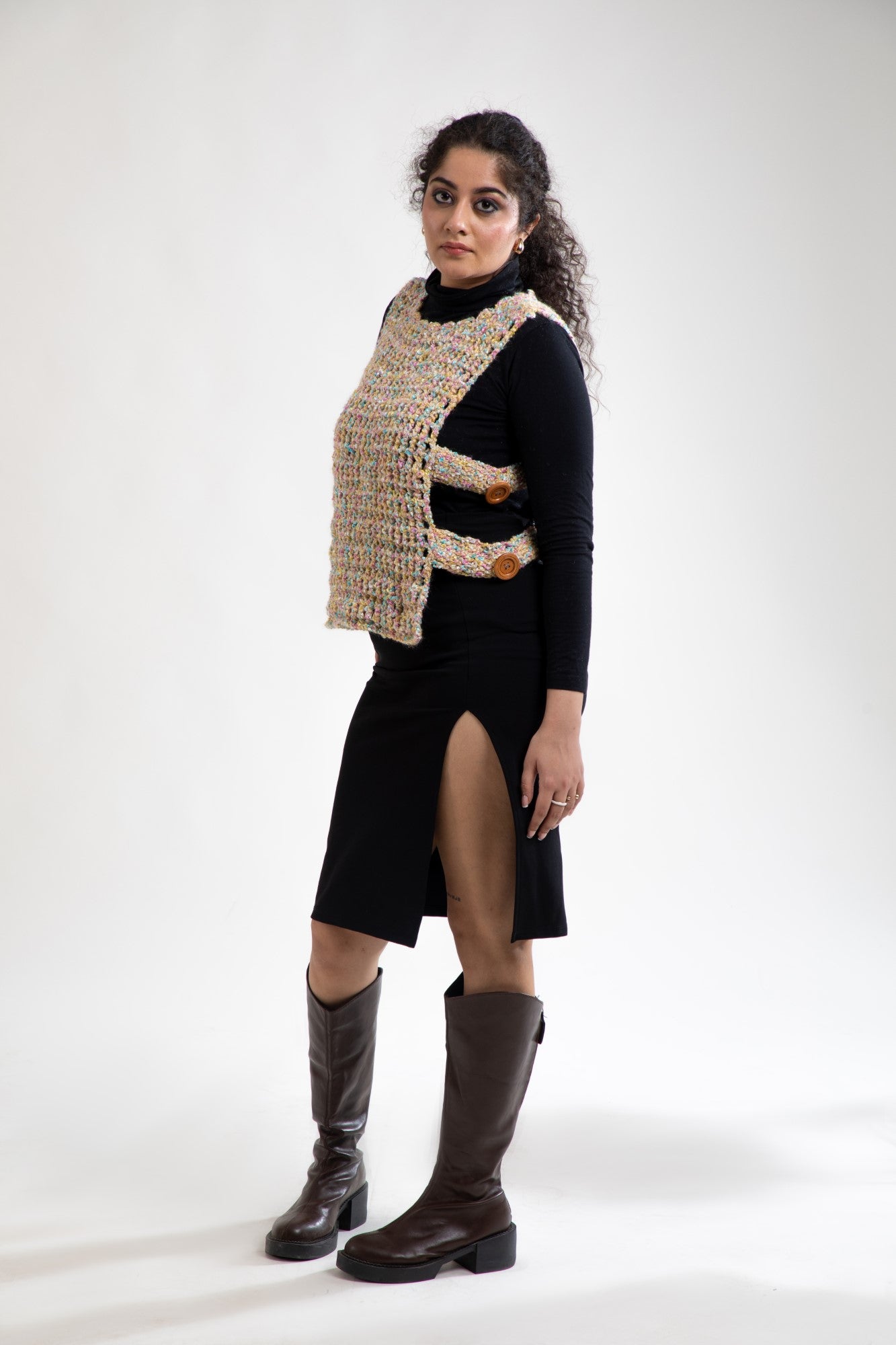 Multicolor Crochet Vest with Side Buttons