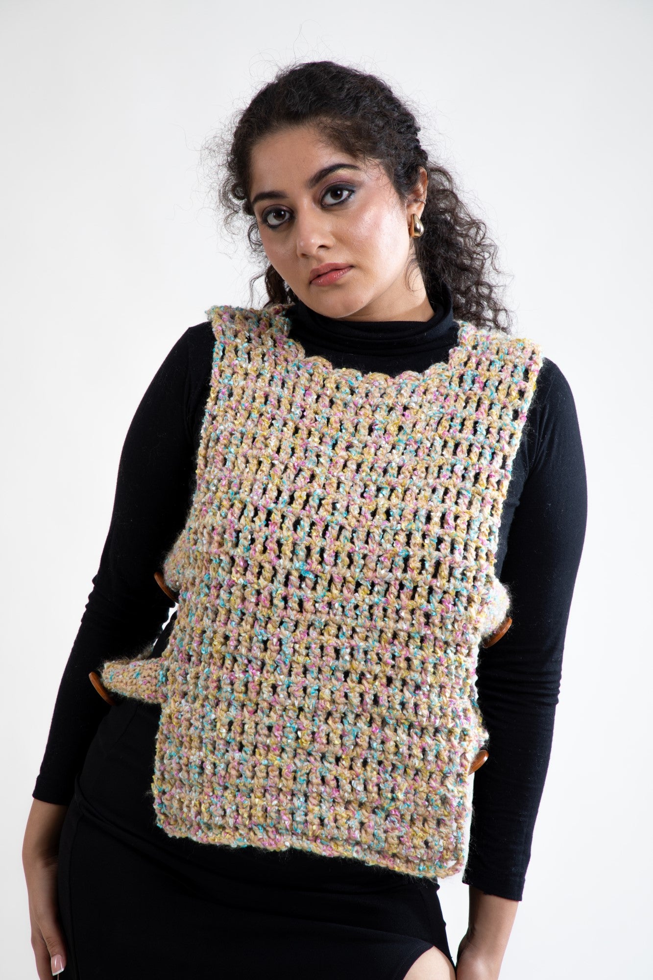 Multicolor Crochet Vest with Side Buttons
