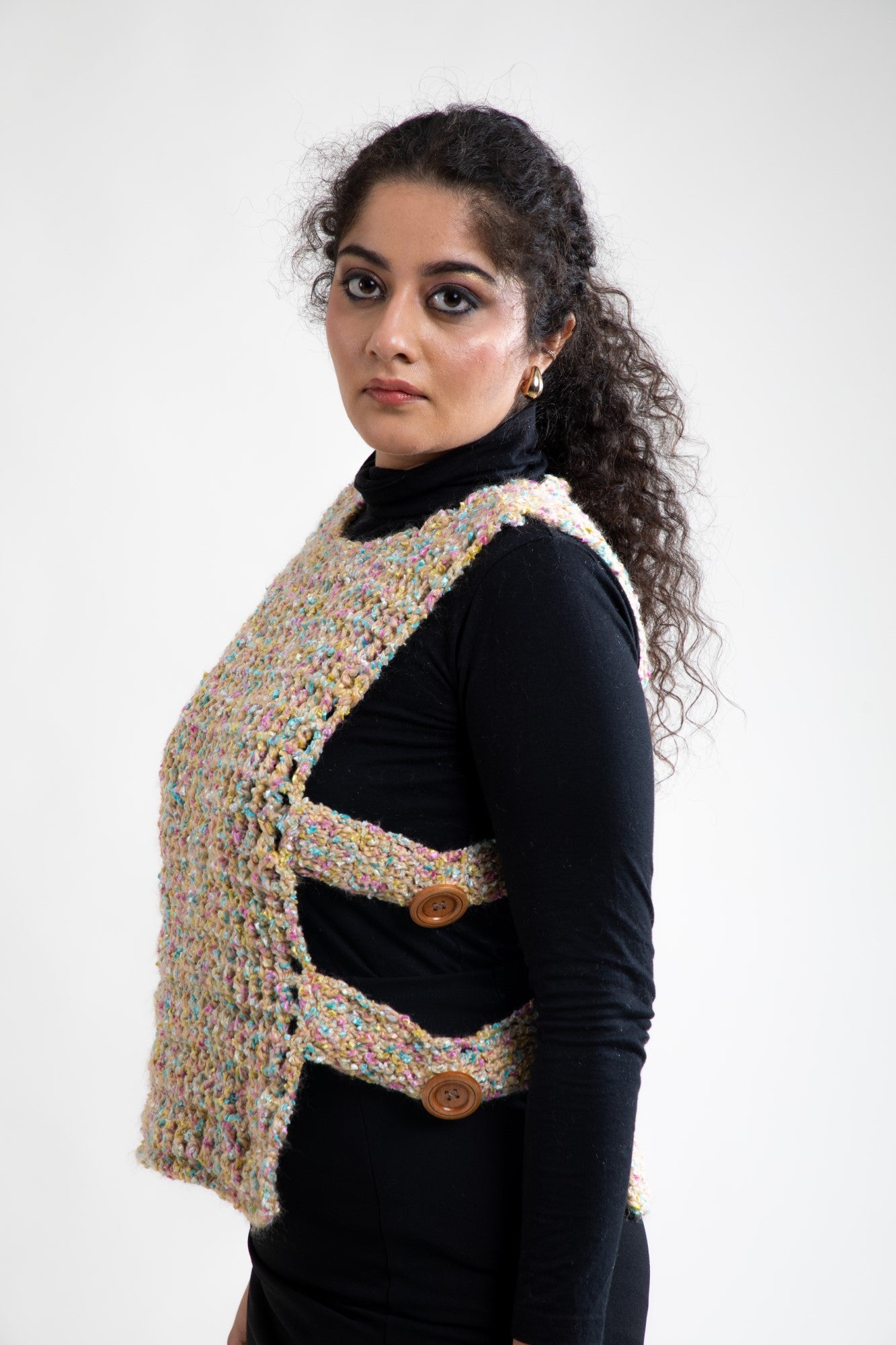 Multicolor Crochet Vest with Side Buttons