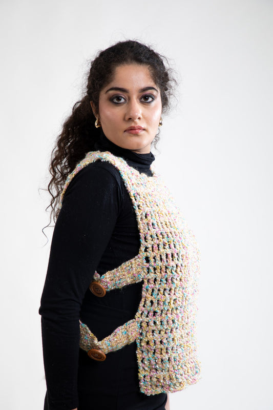 Multicolor Crochet Vest with Side Buttons