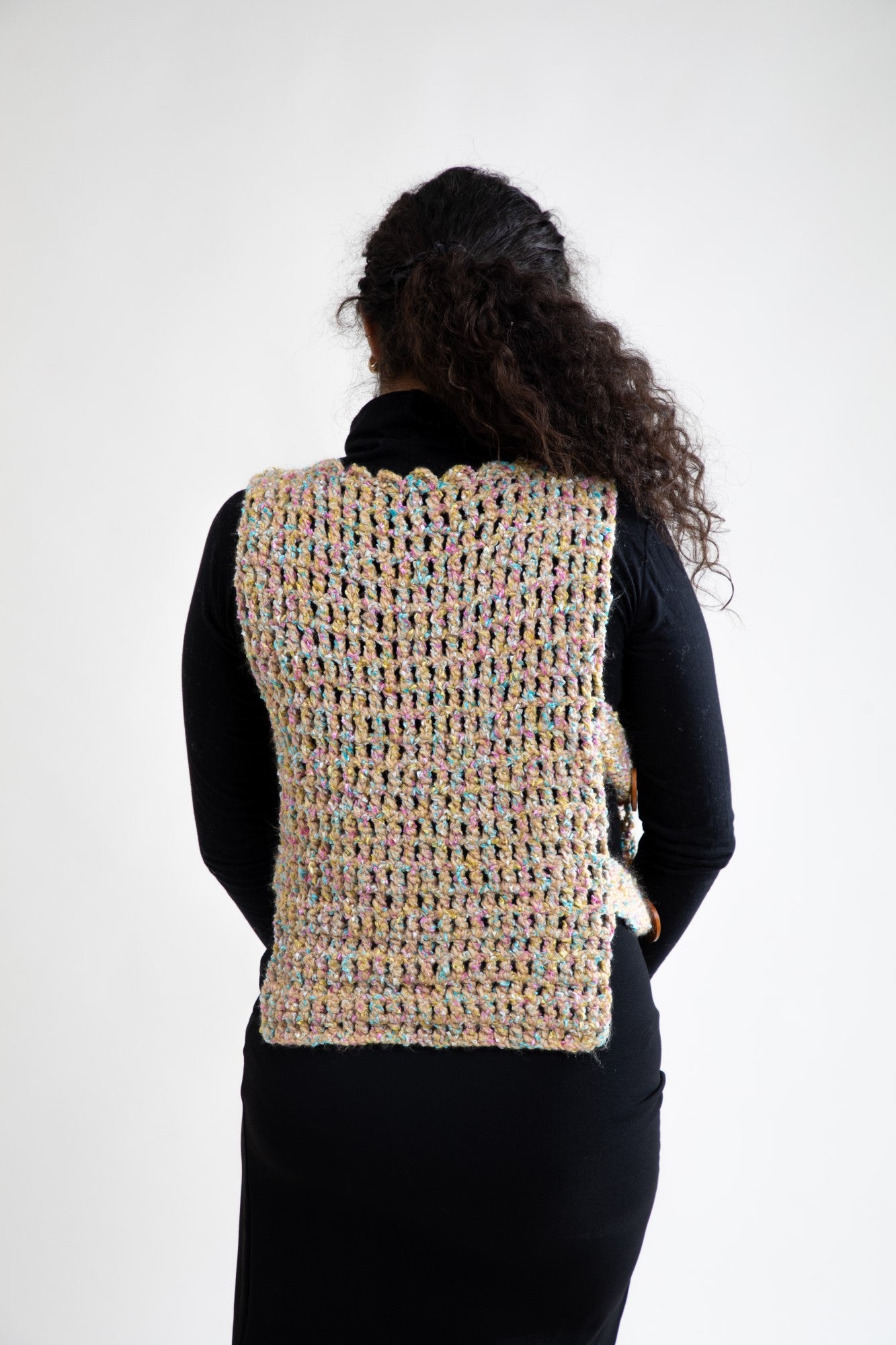Multicolor Crochet Vest with Side Buttons