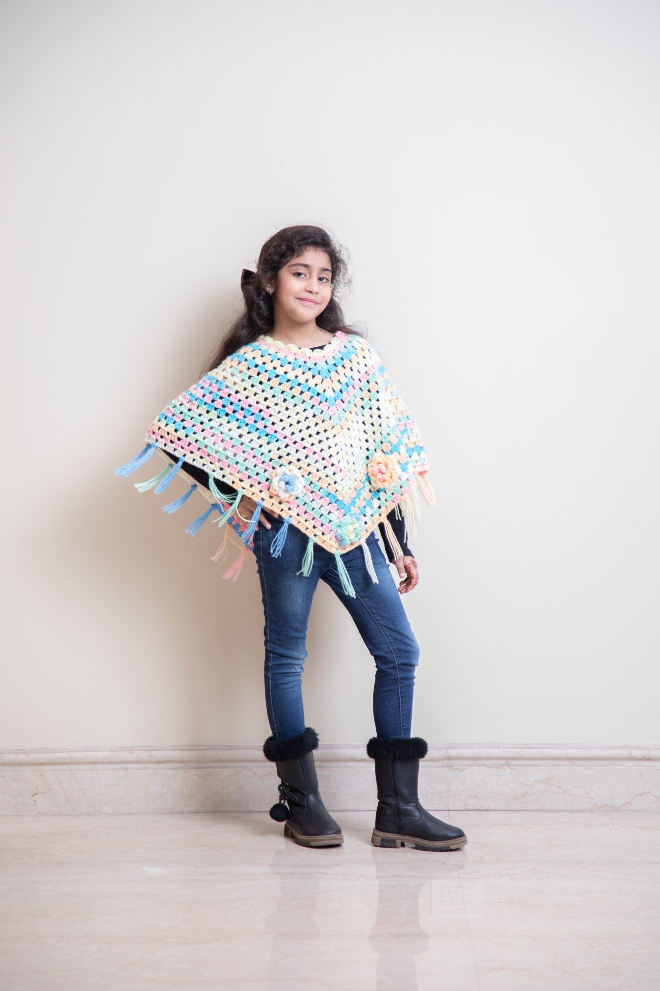 Meadow Blossom Kids Crochet Poncho