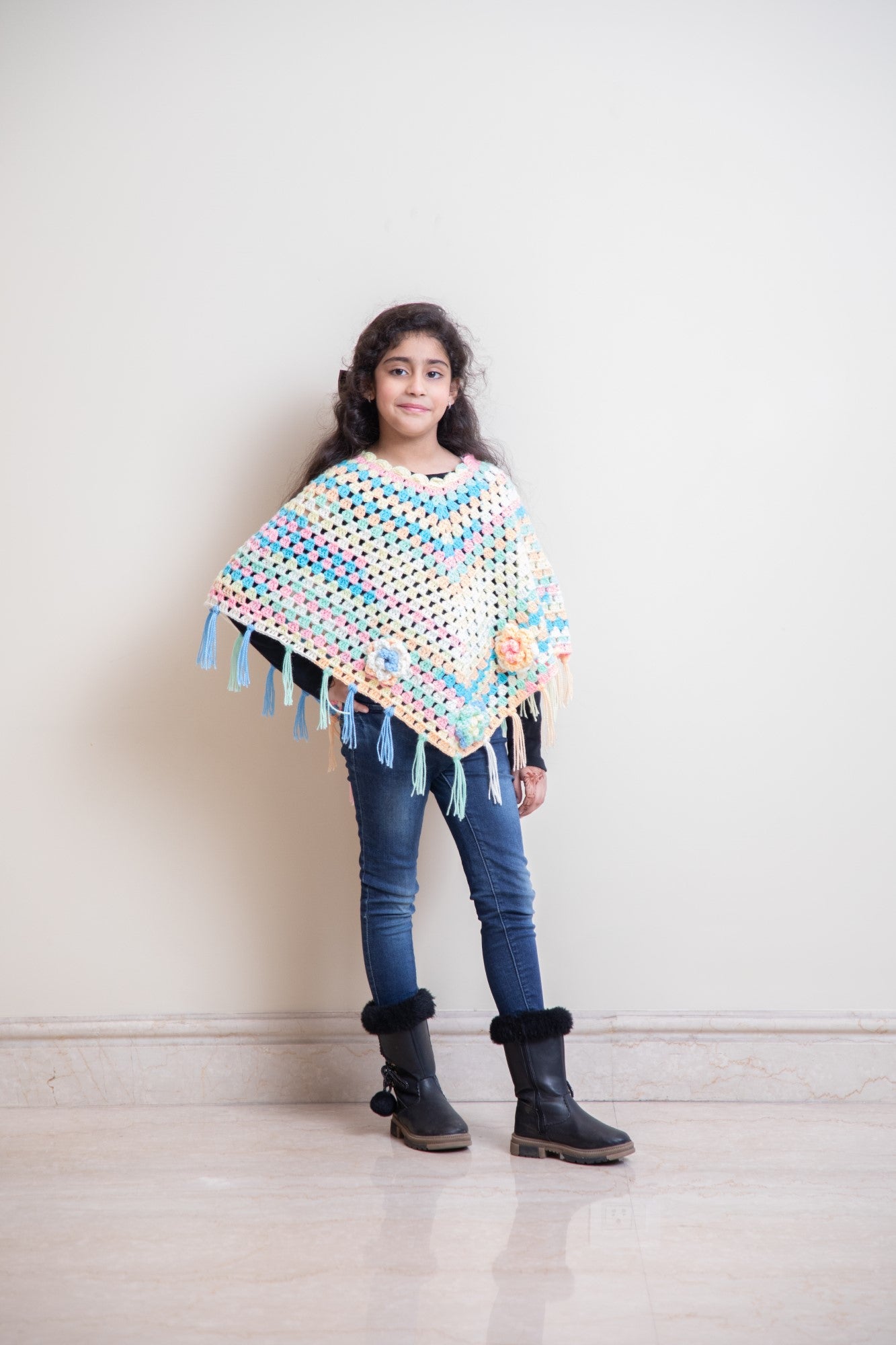 Meadow Blossom Kids Crochet Poncho
