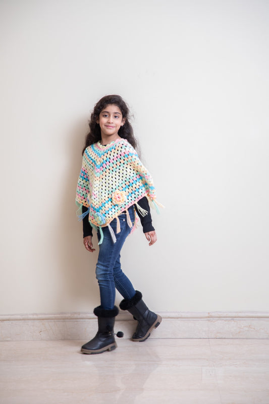 Meadow Blossom Kids Crochet Poncho