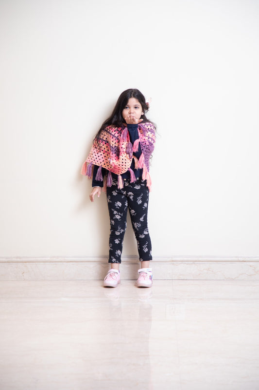 Twilight Bloom Kids Crochet Poncho