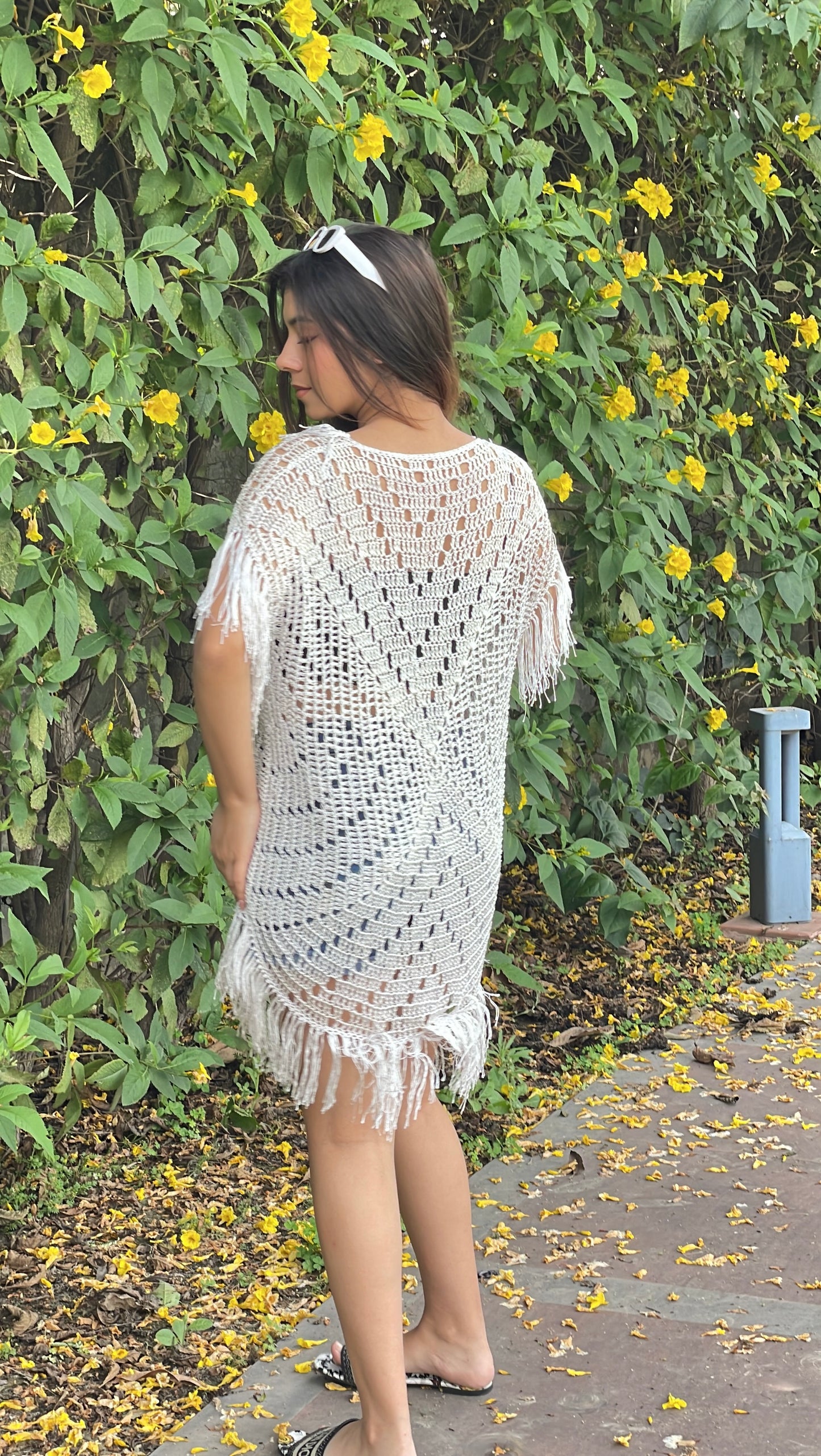 Ivory Fringe Crochet Dress